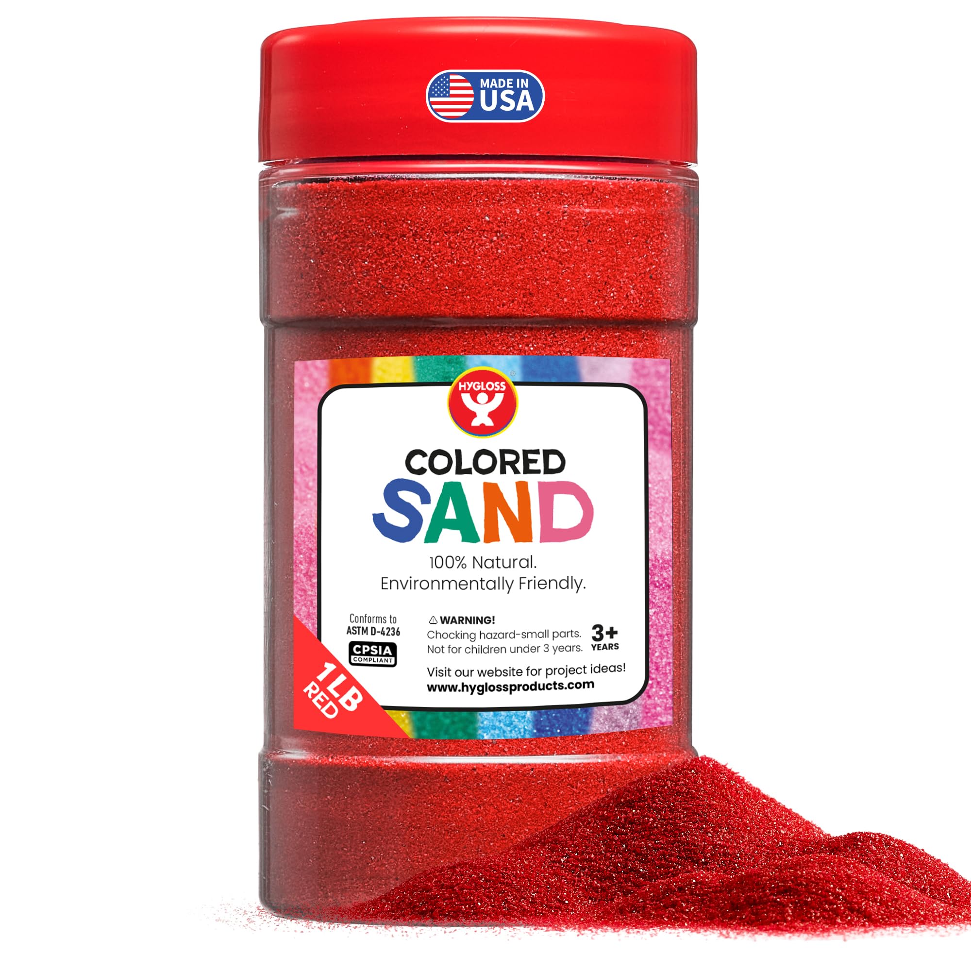 Hygloss Colored Sand for Crafts – 1 lb Bottle, Red – Vibrant Colorful Fine Sensory Play Sand Art Kits for Kids – Classroom Activities for Children 3 4 5 6 7 8 9 10 11 12 – Safe for Ages 3+