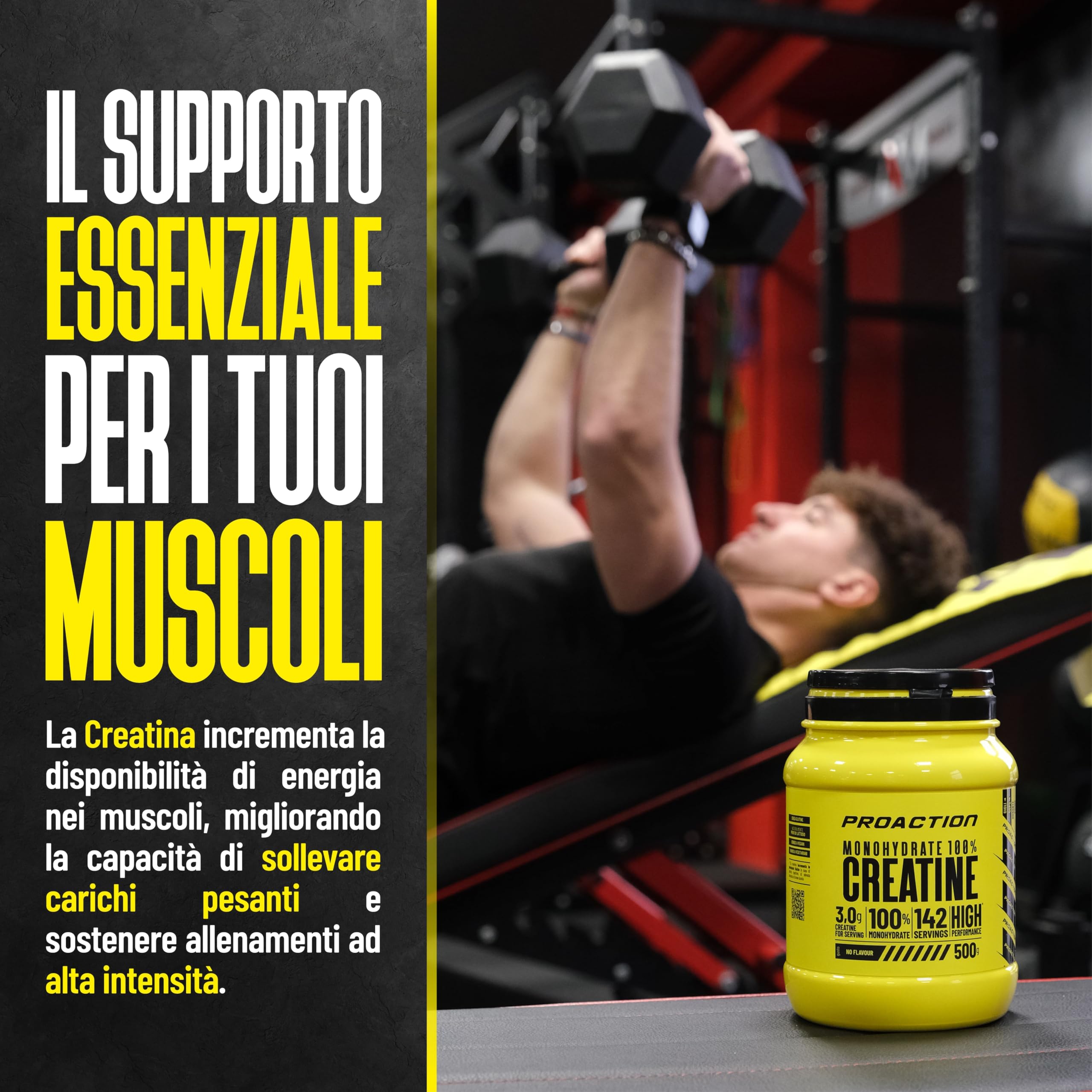 ProAction Creatina Monoidrata in Polvere | 100% Creatina Monoidrato Pura per Forza, Energia & Resistenza | Solubile & Senza Additivi | Aumento della Massa Muscolare | 142 Porzioni | 500 g