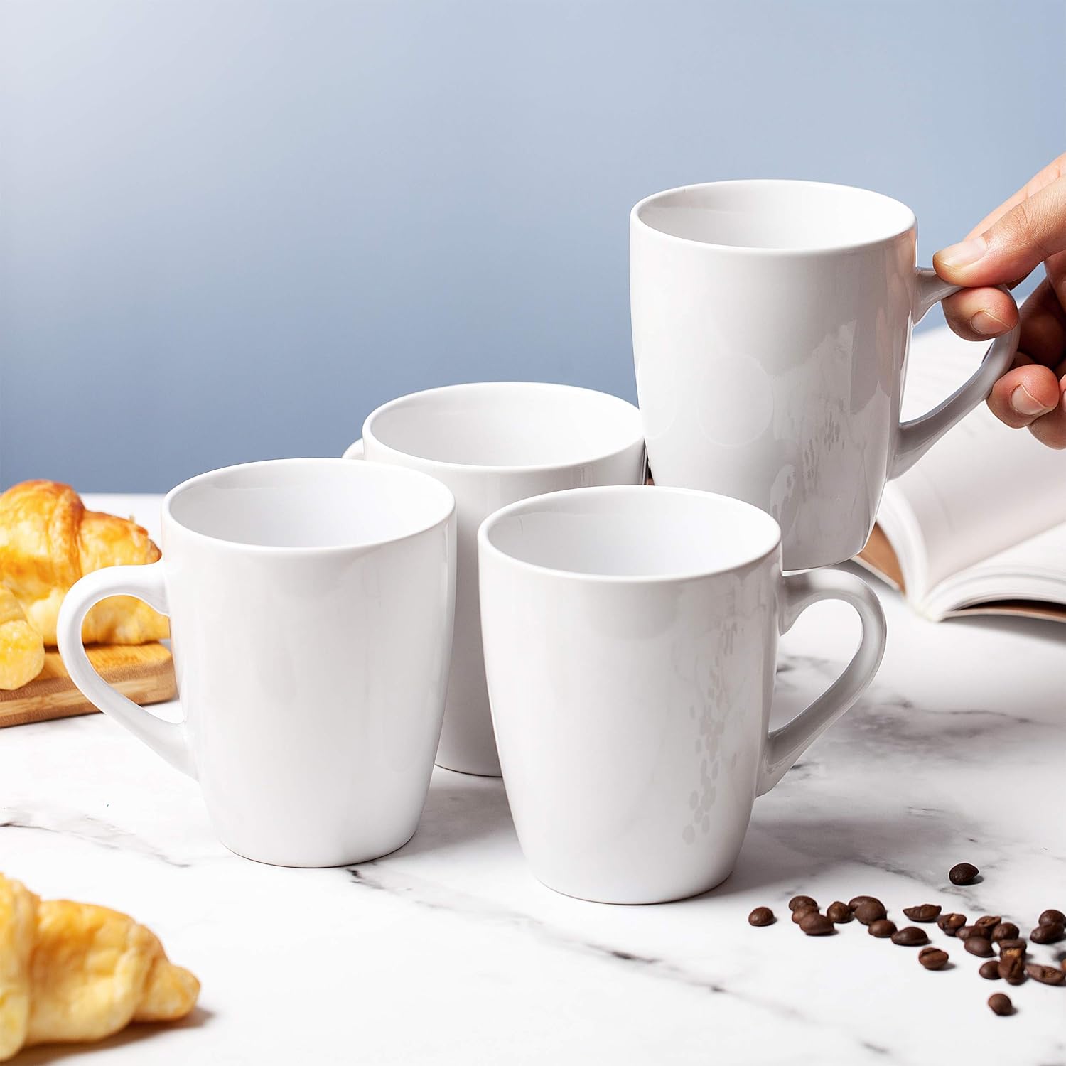White Ceramic Christmas Coffee Mugs Set of 4