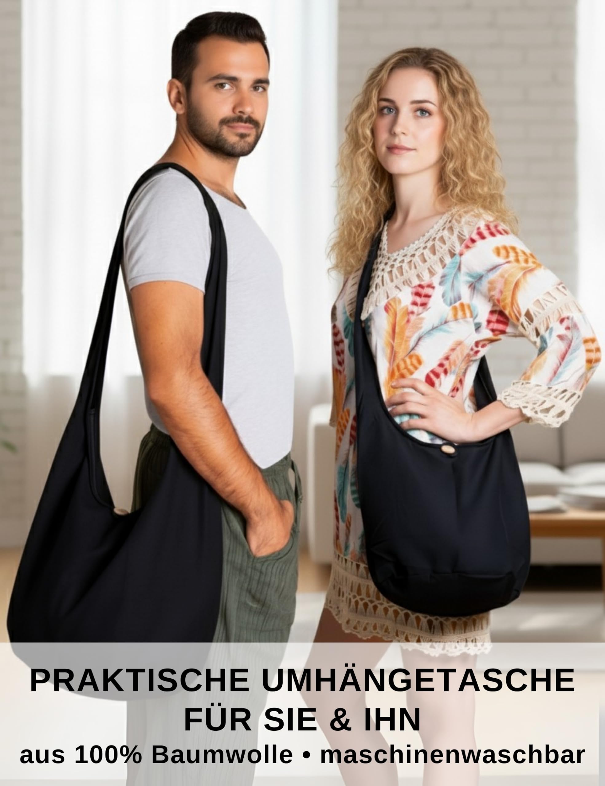 PANASIAM Schulterbeutel Damen & Herren - Große & leichte Schultertasche | Unisex Baumwolltasche, Umhängetasche, 2 Größen mit Reißverschluss & extra Innentasche, robust & pflegeleicht, Baumwolle