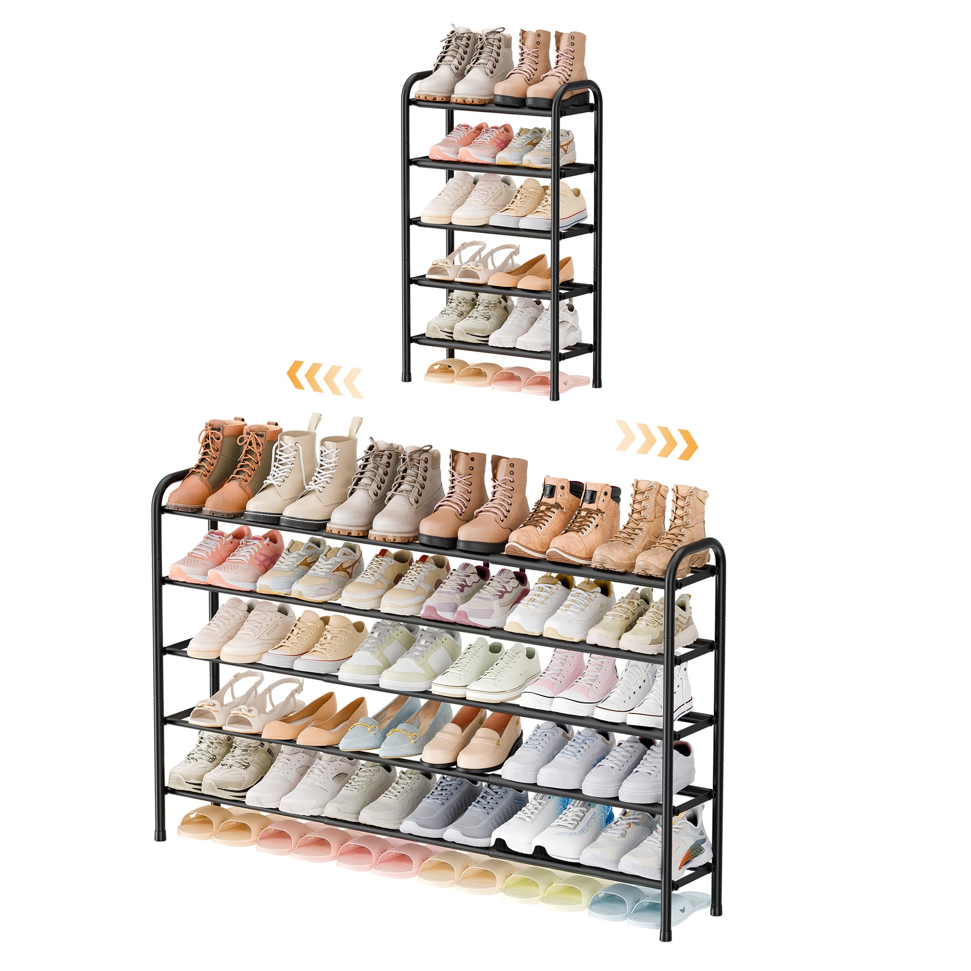 ENJOYBASICS Expandable Shoe Rack, 5 Levels, Adjustable Metal Shoe Storage, 45 to 118 cm, Black Shoe Rack, Space Saving for Hallway, Hallway