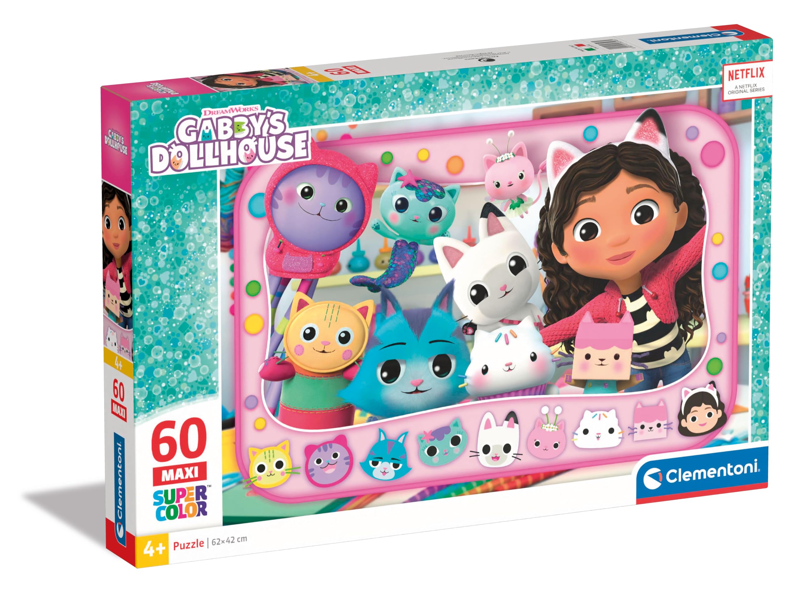 Clementoni Jigsaw Puzzle Gabby'S Dollhouse 60 Maxi Pieces - Supercolor Puzzle For Children 4-6 Years, Cartoon, Gift For Boy/Girls, Doll, Puzzle For Kids, Made In Italy, 26598