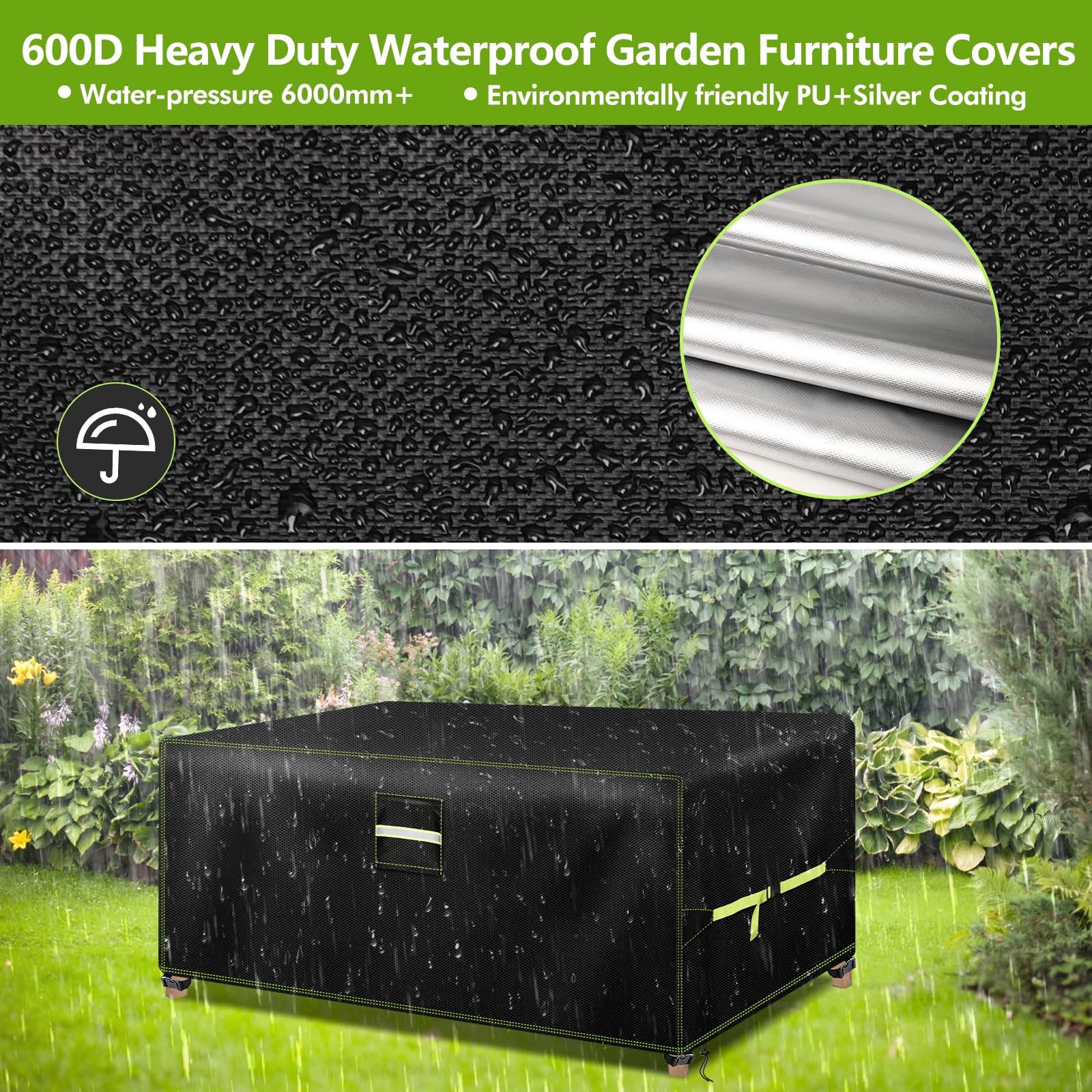 VDISRR Funda Mesa Exterior Impermeable, 600D Oxford Funda para Muebles de Jardín 280x210x71cm, Funda Protectora para Sofa con Salidas de Aire Cubierta de Muebles de Patio Anti Viento, Anti UV