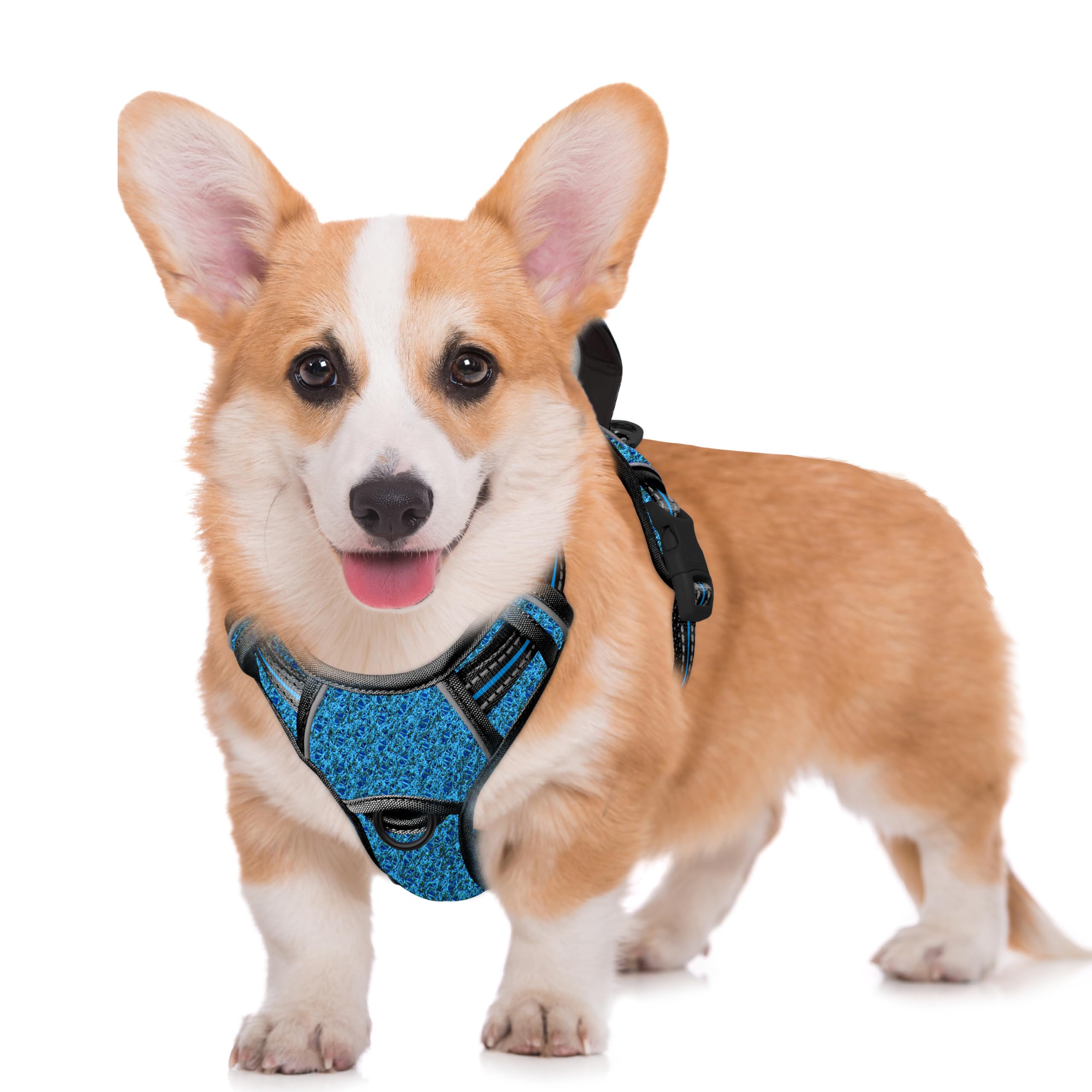 BARKBAY No Pull Dog Harness Large Step in Reflective Dog Harness with Front Clip and Easy Control Handle for Walking Training Running with ID tag Pocke(Blue/Black,M