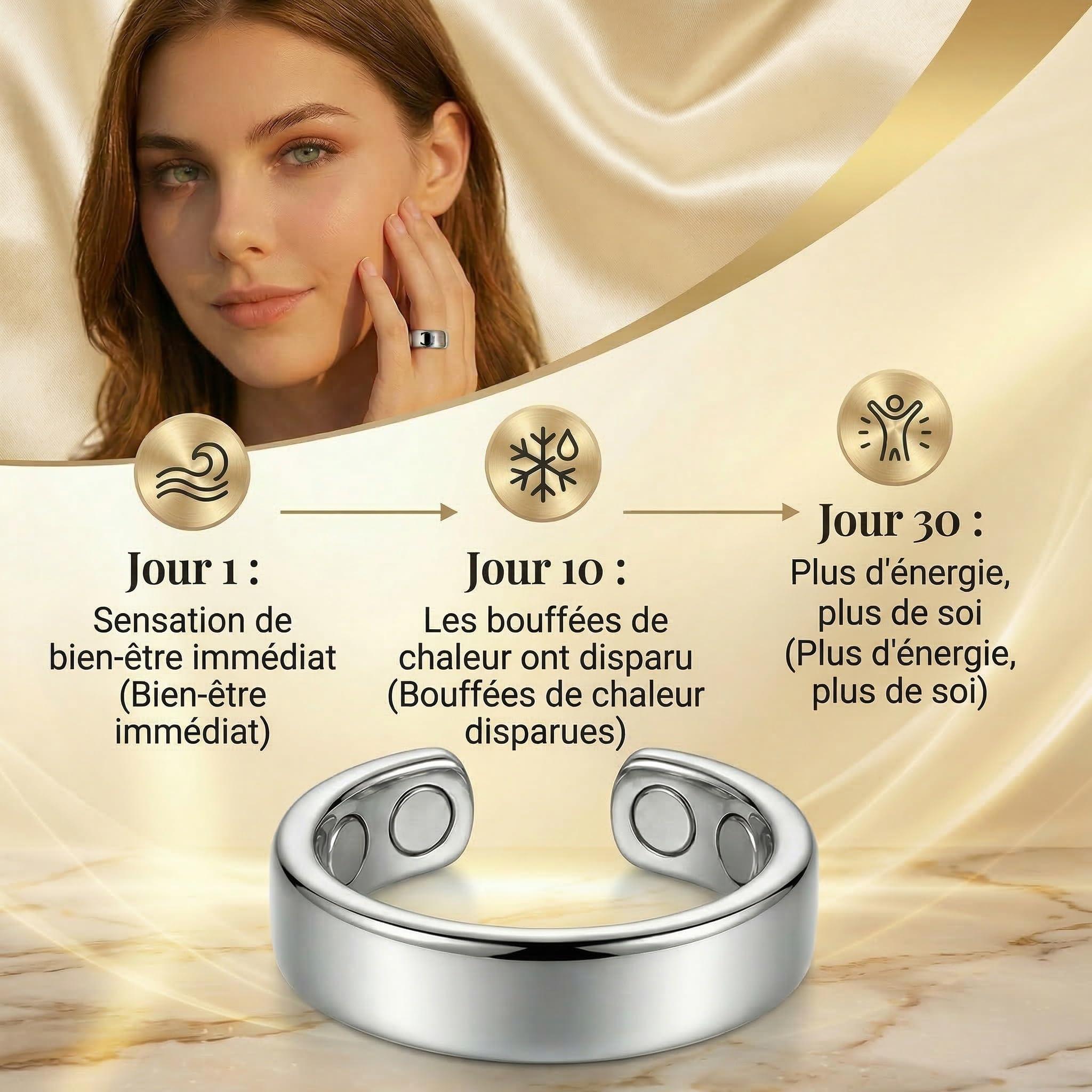 Vitalring Bague Anti Stress Magnétique Femme - Anneau d'Acupression avec 4 Aimants Néodyme pour Ménopause, Sommeil et Équilibre Hormonal au Quotidien (Black)