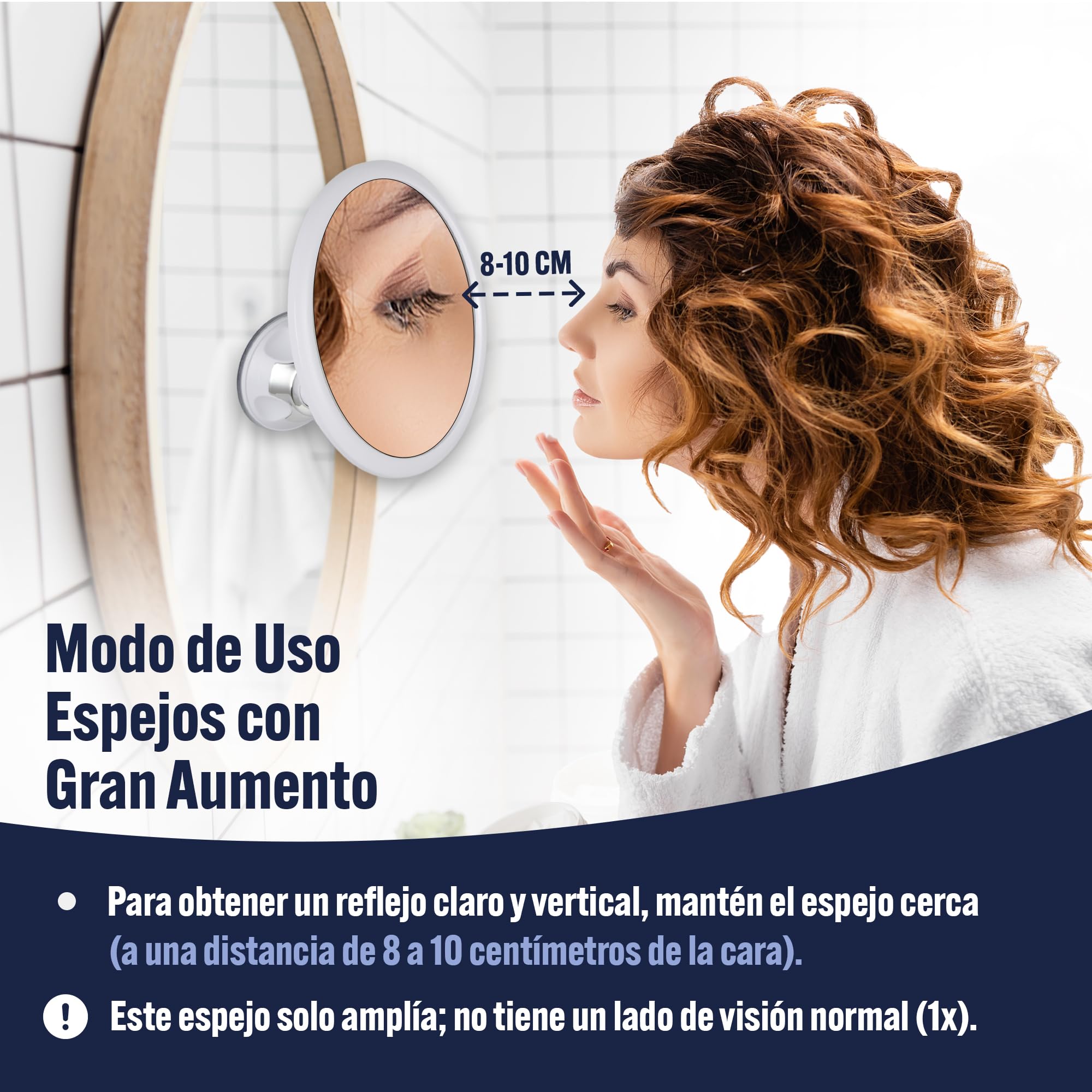 Mirrorvana Espejo Redondo de 10X aumentos para maquillarse - Espejo de Maquillaje cosmético con Ventosa, Ideal para tocador, baño y Viaje - 17 cm de diámetro