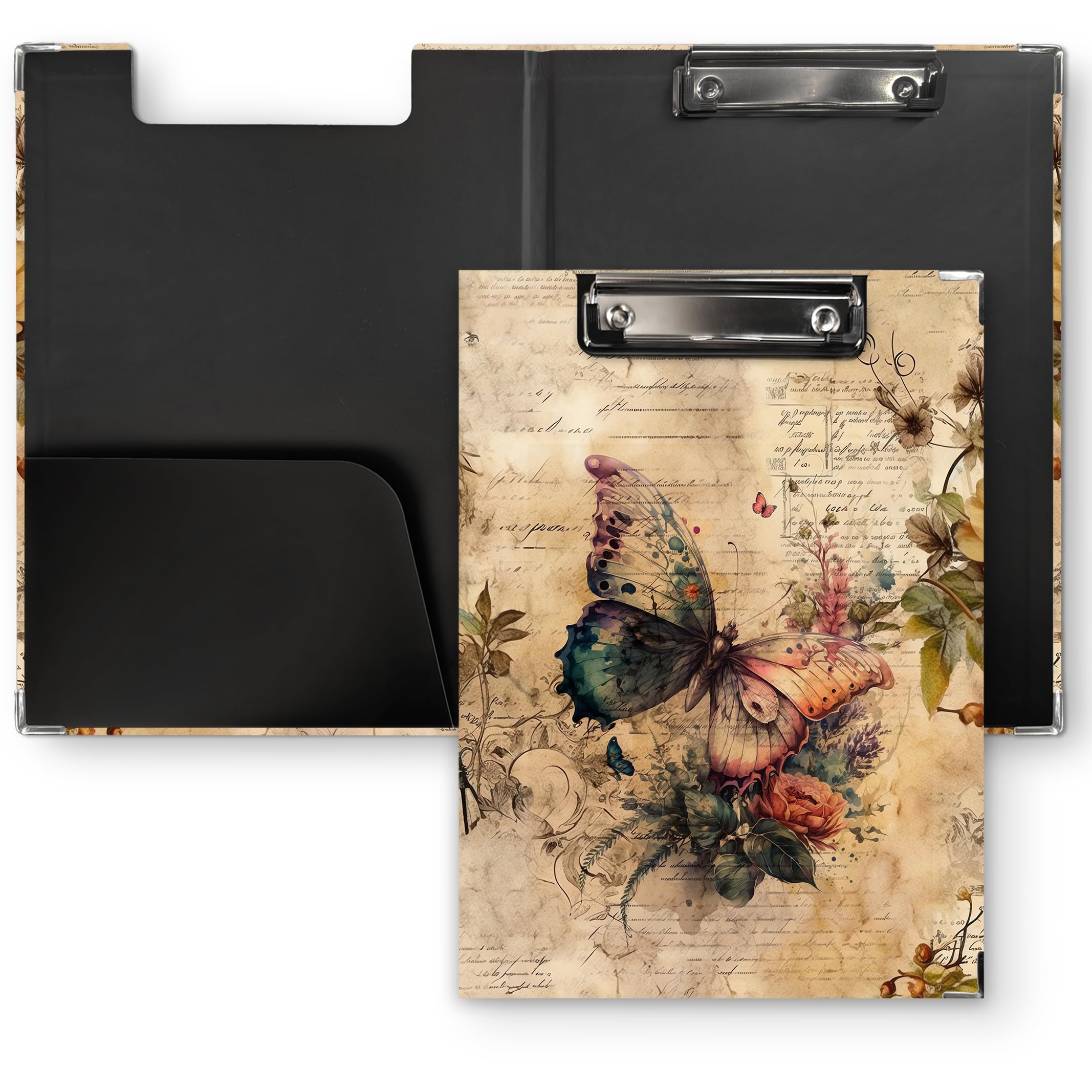 QLMX Vintage Butterfly Clipboard Folio with Storage, Butterfly Floral Decorative Clipboard Folder, Butterflies Clipboards for Women, Butterflies Gifts