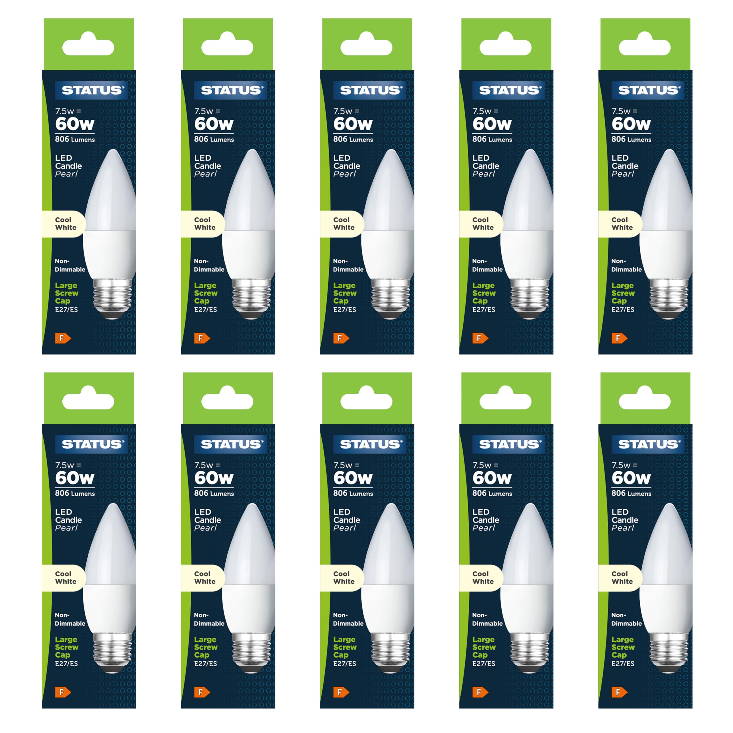 Status 7.5w = 60w = 806 lumens LED - Candle - E27 - PA - Cool White - 1 pk Box - in White CDU