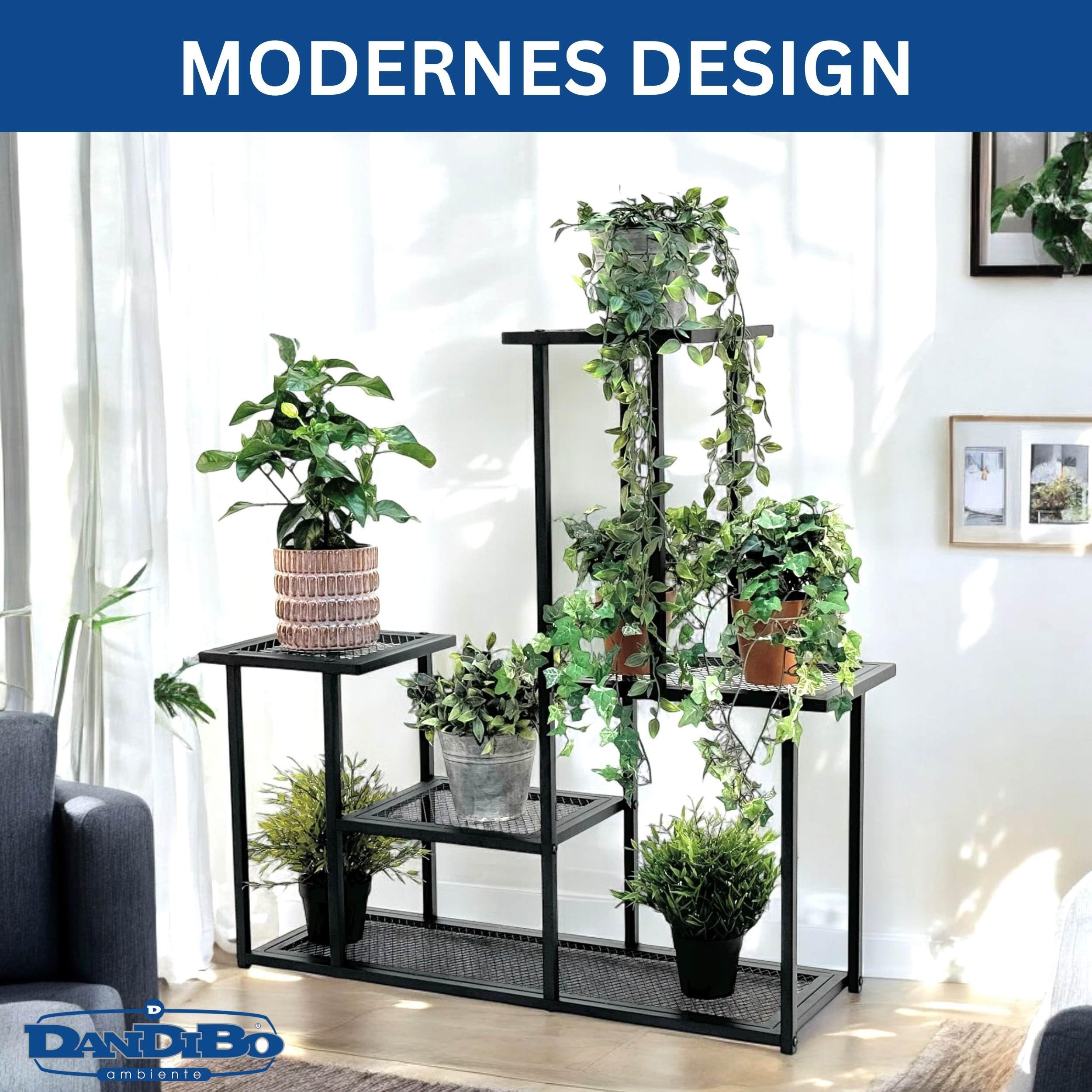 DanDiBo Blumentreppe Indoor Metall Schwarz 4 Ebenen 96579 Blumenständer Modern Pflanzentreppe Design Pflanzenregal