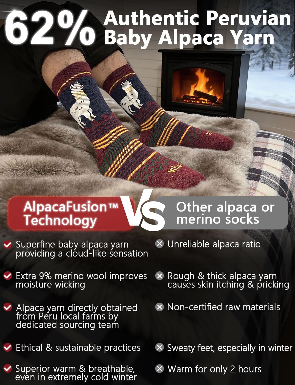 Alpaca Wool Winter Heavyweight Crew Socks Warm Thick Thermal Hiking Boot Work Cushioned Cozy Moisture Wicking - Image 4