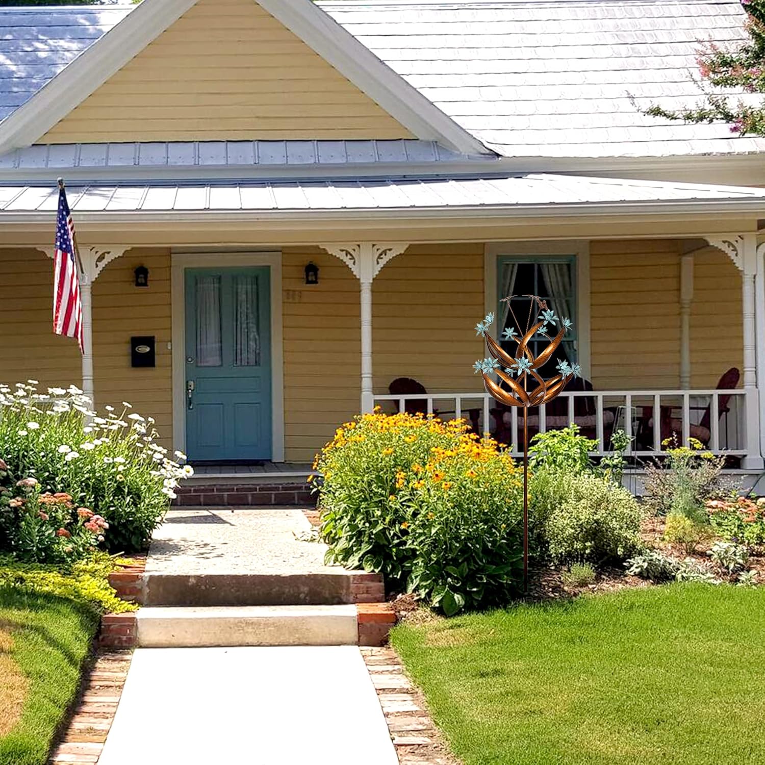 Butterfly Flower Garden Wind Spinner - Large Kinetic Outdoor Metal Wind Sculptures & Spinners Decor for Yard and Garden, Whirligigs Large Wind Spinners for Patio, Lawn, Outside (26" W x 90" H)