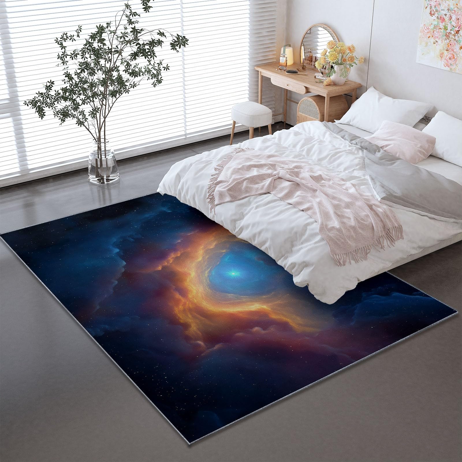 Niedriger Stapel Teppich Antirutschunterlage 120 x 180 cm, Surreal Großartig Universum Nebel Teppich Wohnzimmer, Mehrfarbig Teppiche Waschbar für Küche, Flur, Schlafzimmer, Spielzimmer