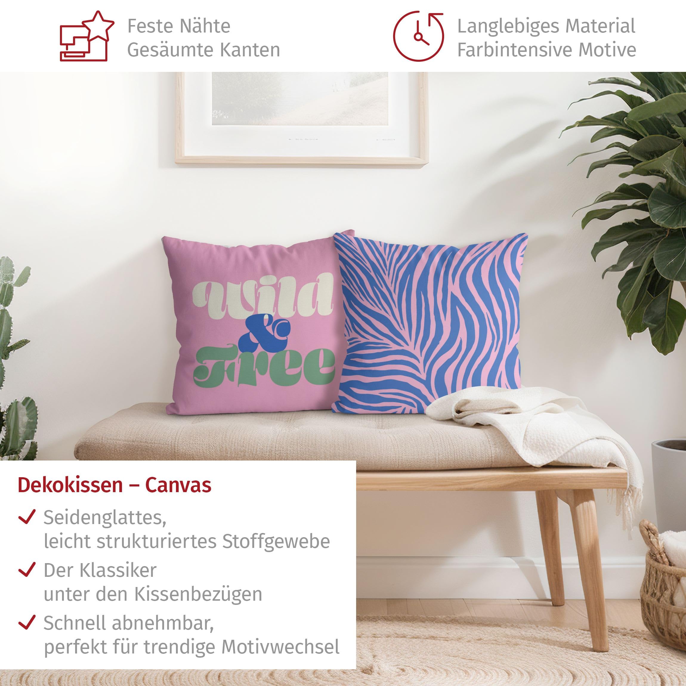 Deko Kissenhülle 2er Set draußen/Outdoor waschbar Sprüche ohne Füllung Zierkissen - Made in Germany - Design Bezug rosa Sofakissen Pop Art Outdoor Sofa Bett 1240