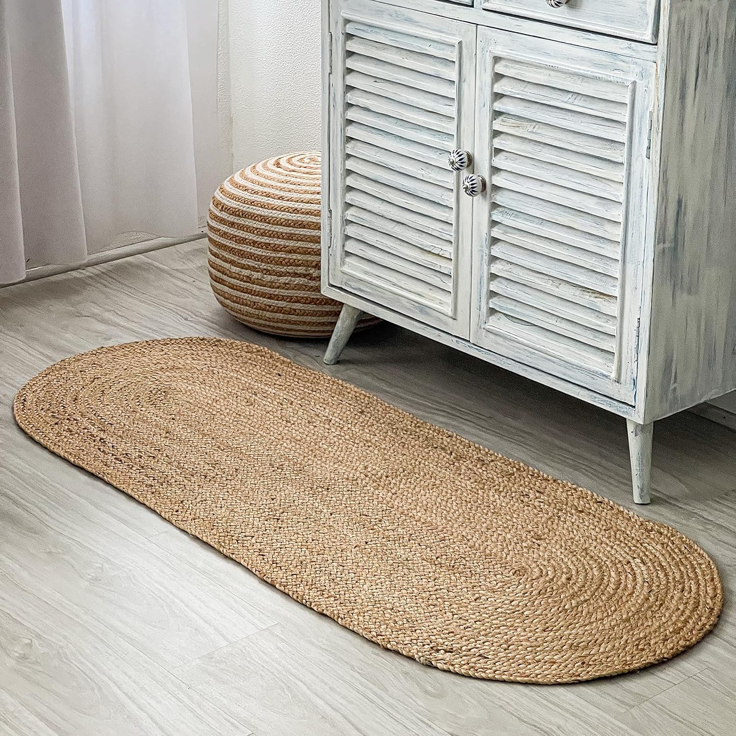 The Home Talk Jute Braided Boho Oval Runner Rug 61 x 152 cm(2x5 ft), Natural Jute, Artisanal Bohemian Handcrafted Home Décor, Kitchens, Study, dorms, entryways, hallways, Closets, stairwells — image 1