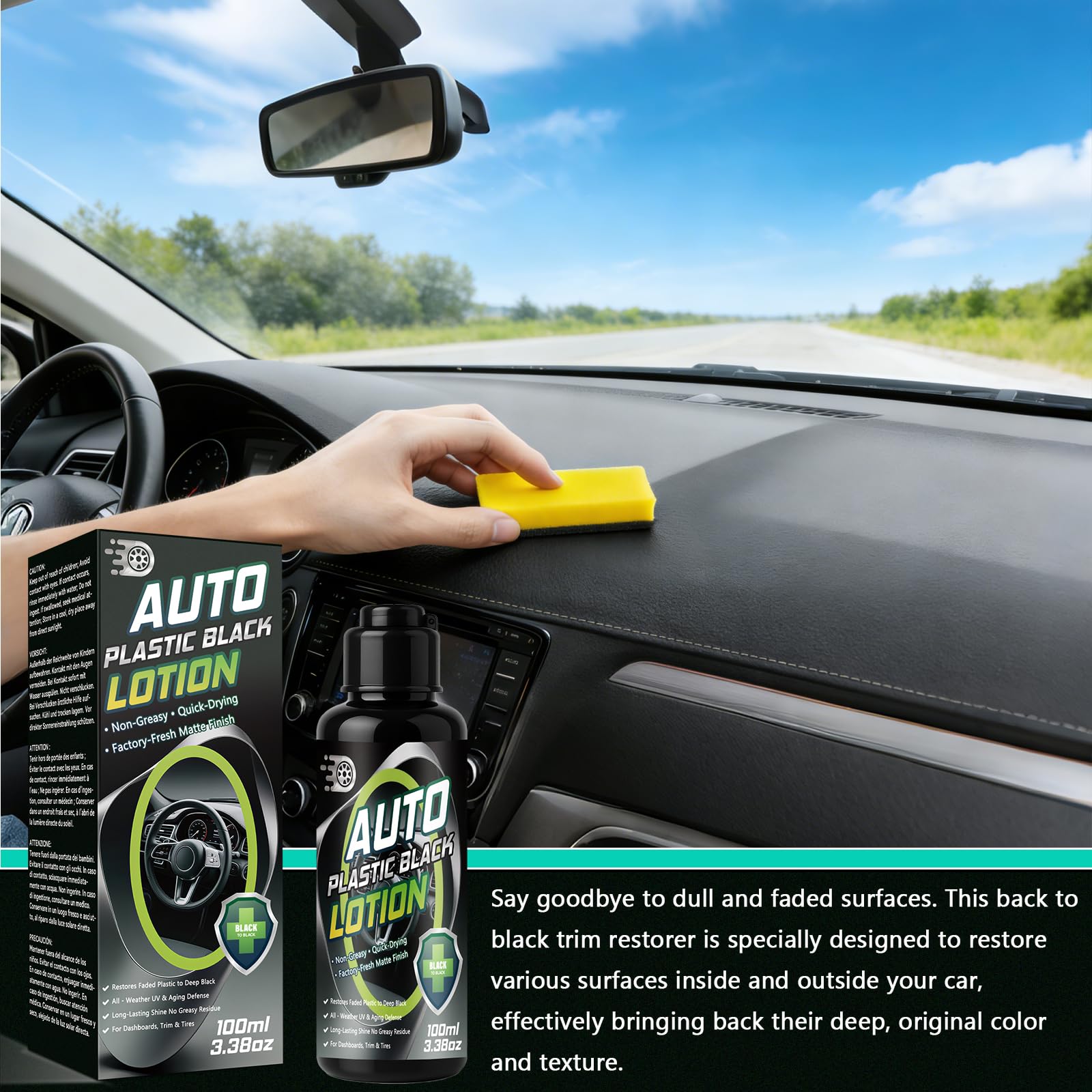 HuakChai Back to Black Trim Restorer, Car Plastic Restorer Black for Car Interior & Exterior, Revives Faded Black Plastic & Rubber, Prevents Aging & Cracks, Long-Lasting Shine (100ml) — view 2