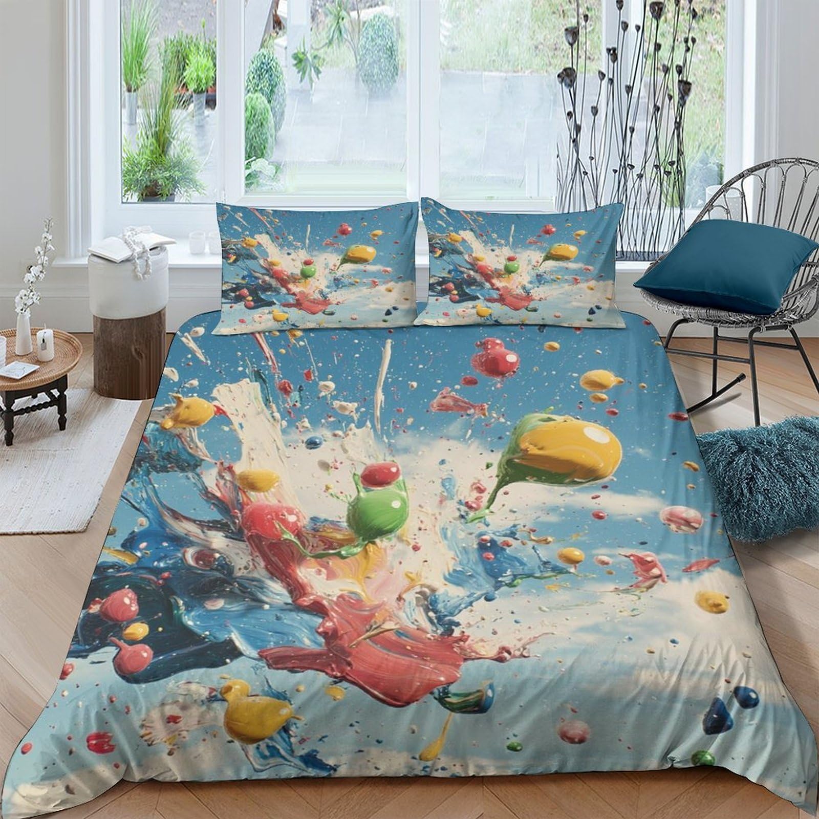 Ctjqhvkz Style-6 3D Printed Splashing Sweets Fitted Sheet Microfiber Colourful Candy Burst Bed Cover For Bedroom Dorm Decor Single（135X200cm）