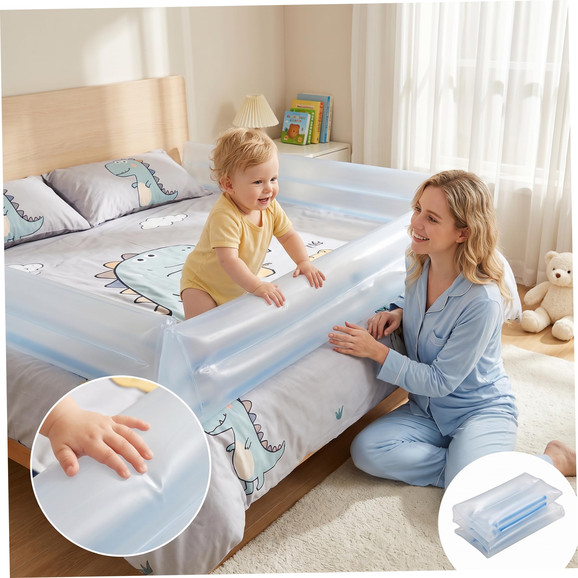 Sponde per lettino da viaggio per bambini, 2 pezzi, paracolpi per lettino gonfiabile portatile, morbido PVC antiscivolo, per casa e viaggio, 47 pollici