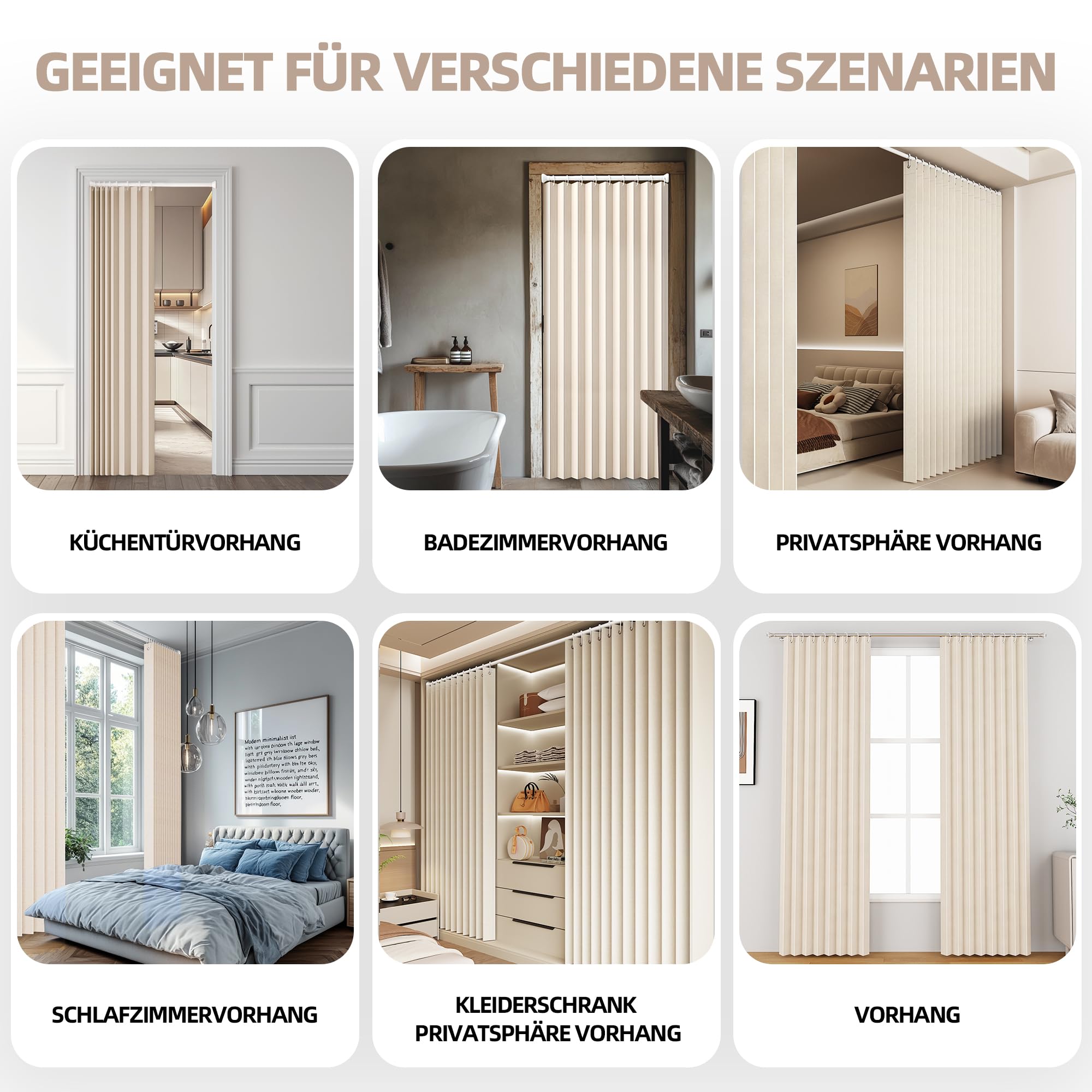 Tenda magnetica per porta con oscuramento, divisorio pieghevole per bagno/camera da letto/soggiorno, design a fisarmonica (color crema)