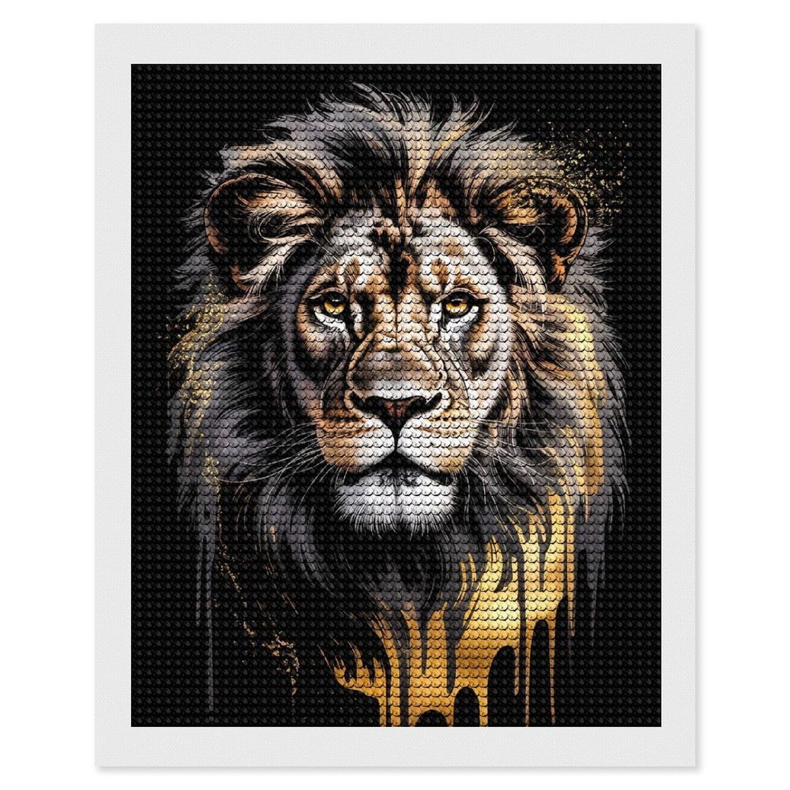 Junmoney Aureate Sovereign – Lion’s Roar in Abstract Gold & Ebony DIY Diamond Art Canvas Kit 16"x20", Relaxing DIY, Sparkling Crystal Beads, Vintage Style Decor, Holiday Gift Idea