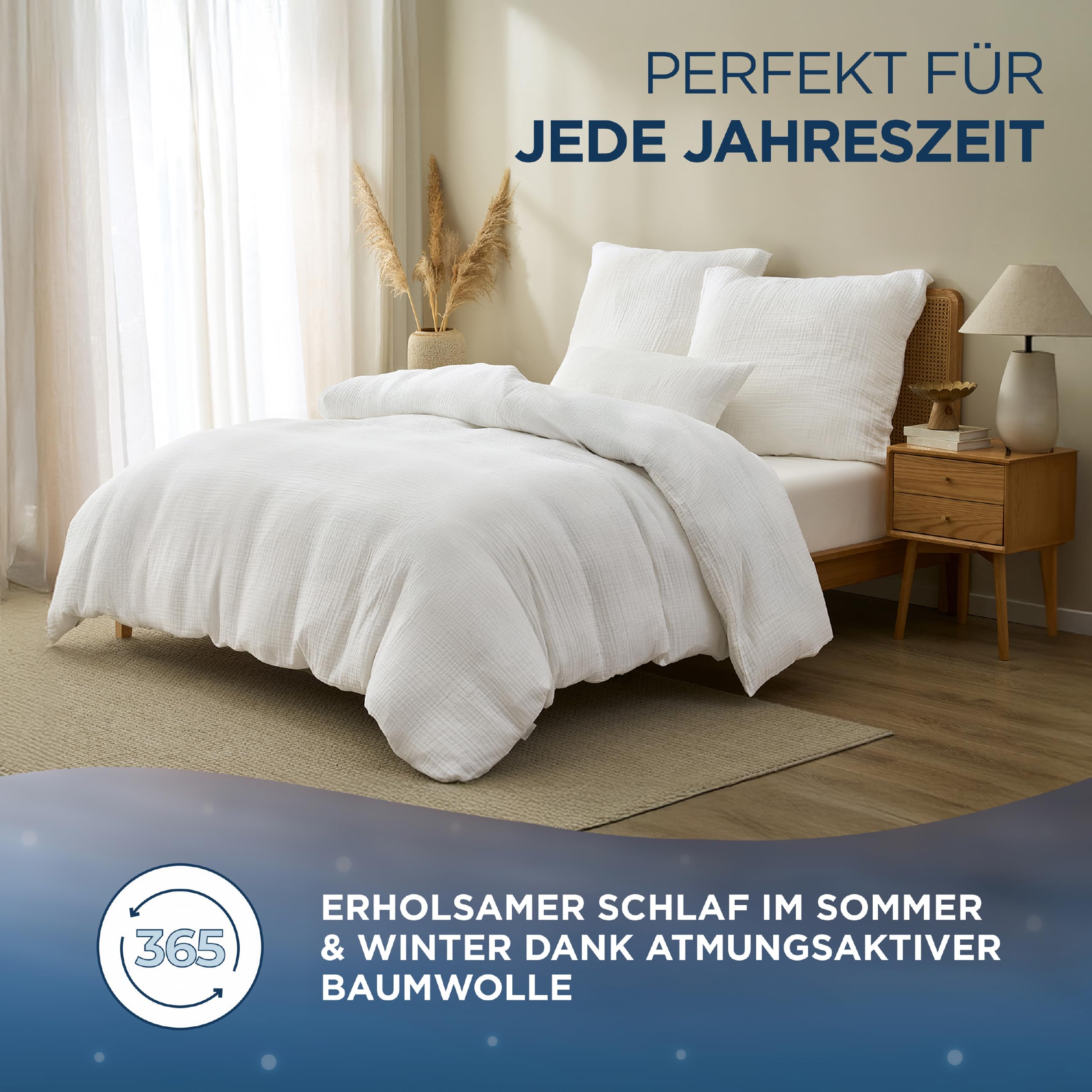 Samthus Ropa de cama de muselina de 100% algodón, fabricado en verde, certificado Oeko-Tex, para dormir suave, no necesita planchado, 1 funda nórdica de 135 x 200 cm y 1 funda de almohada de 80 x 80