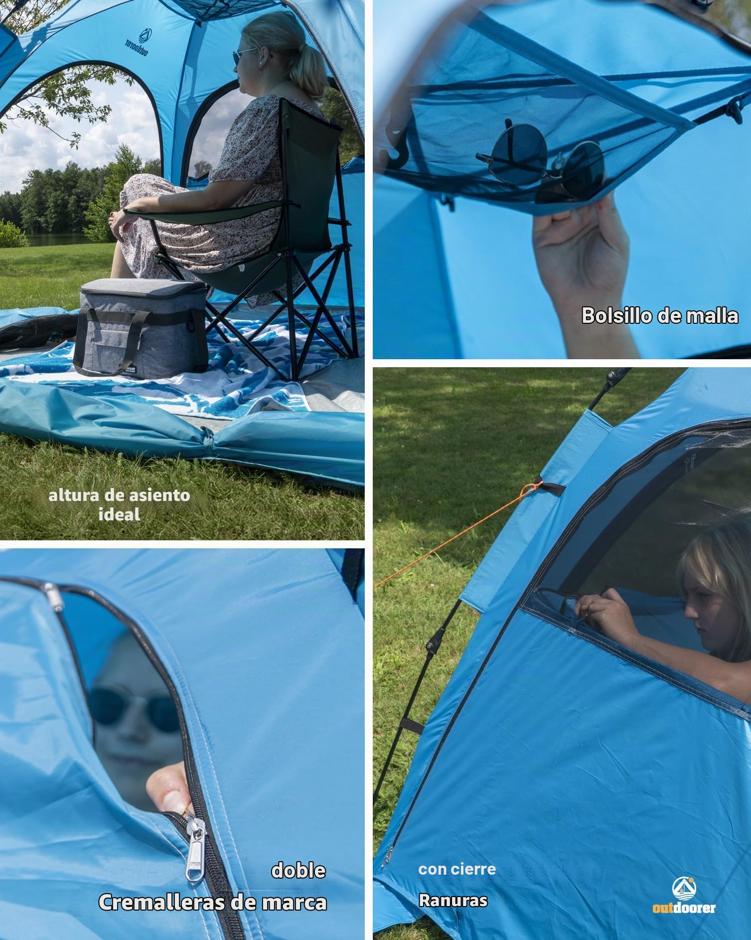 outdoorer Sun Snapper Air - Refugio de playa con 4 puertas y 3 ventanas, montaje rápido, protección UV 80, protección visual y protección contra insectos