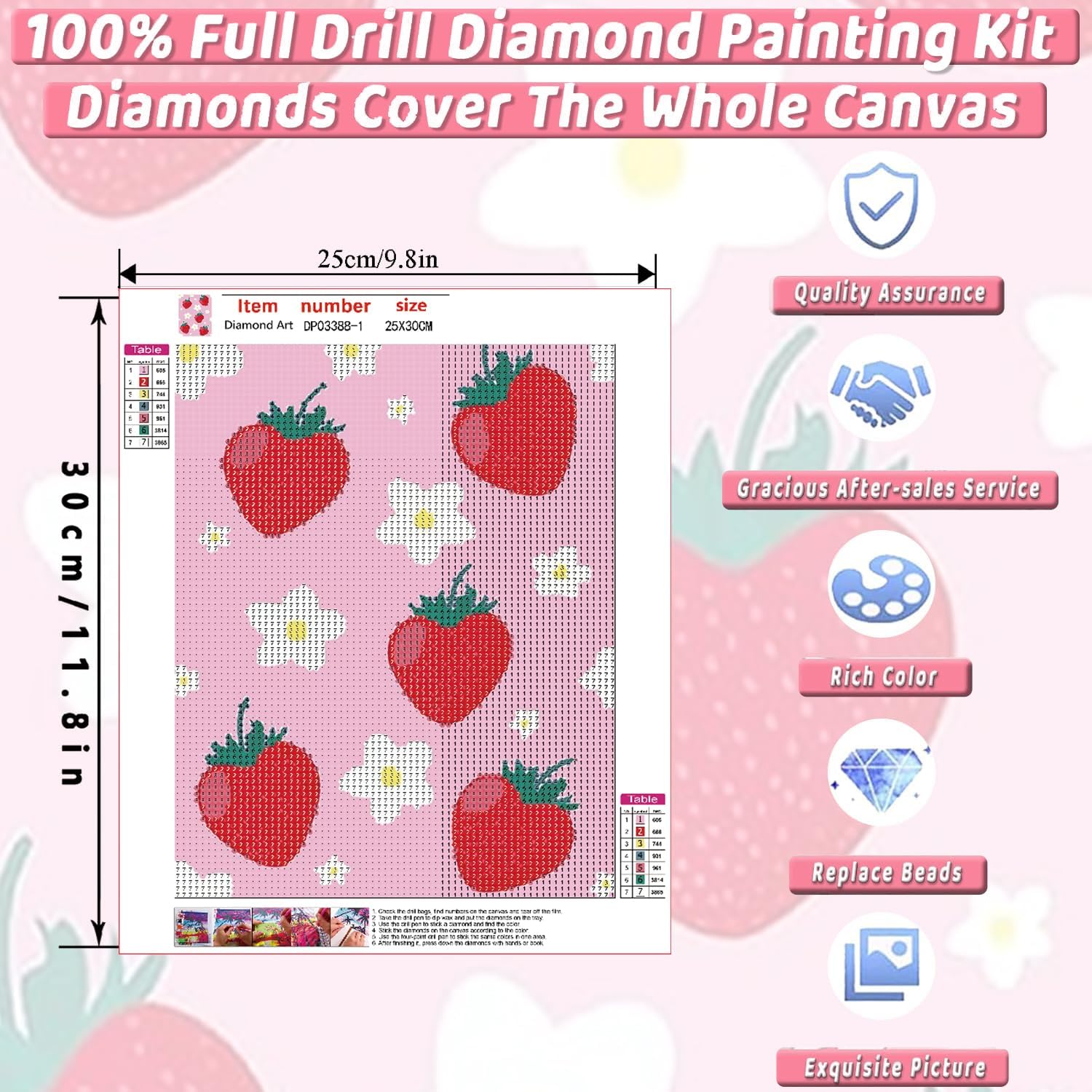 4Pack Pink Strawberry Diamond Art Kits for Adults Beginners, Full Round Drill DIY Cute Cherry Diamond Painting Kits, Paint by Diamonds Dot Gem Art Crystal Easy, Funny Home Wall Teens Decor&Gift10x12in