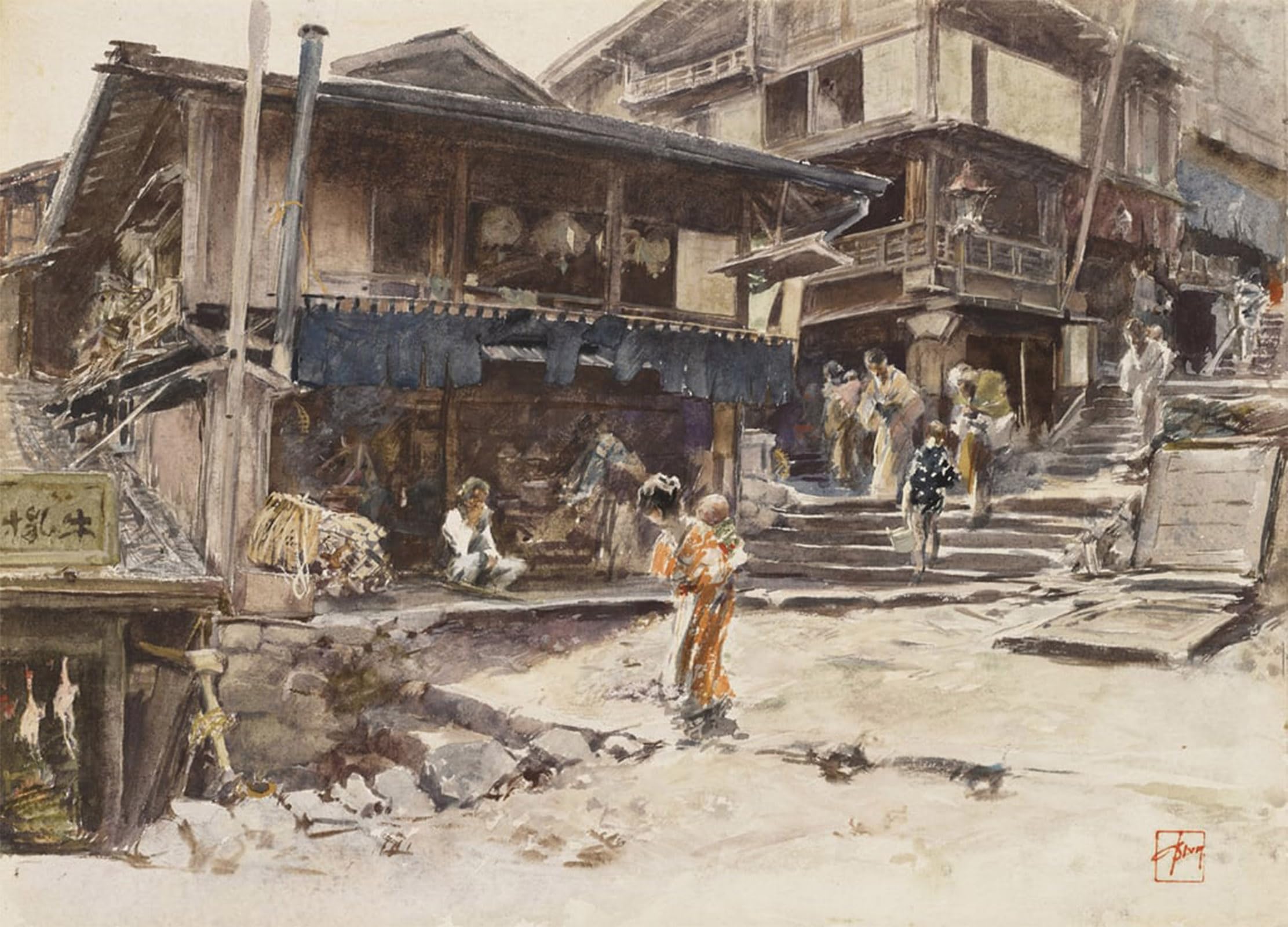 SERENDIPITP Vintage Wall Art Canvas Nordic Poster Canvas Print Picture a Street in Ikao Japan I by Robert Frederick Blum Wall Art Poster for Home Decor 60x90cm