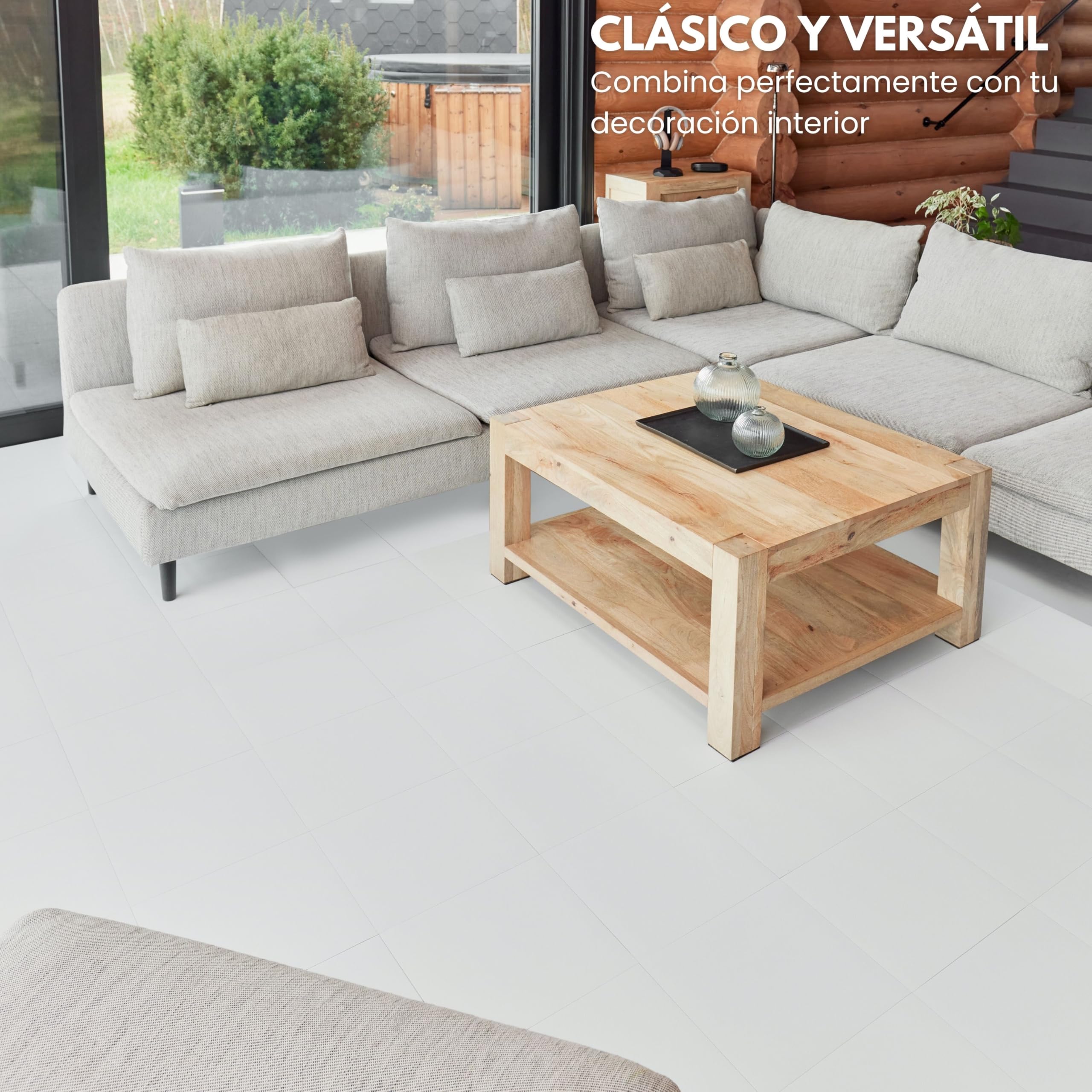 Suelo Vinilo Autoadhesivo Impermeable – Paquete de 10 Losetas Cuadradas, Cubre 0,93 m² – Cada Losa Adhesiva 30,5 x 30,5 cm – Suelo Vinílico Autoadhesivo Blanco Para Cocina, Baño y Salón