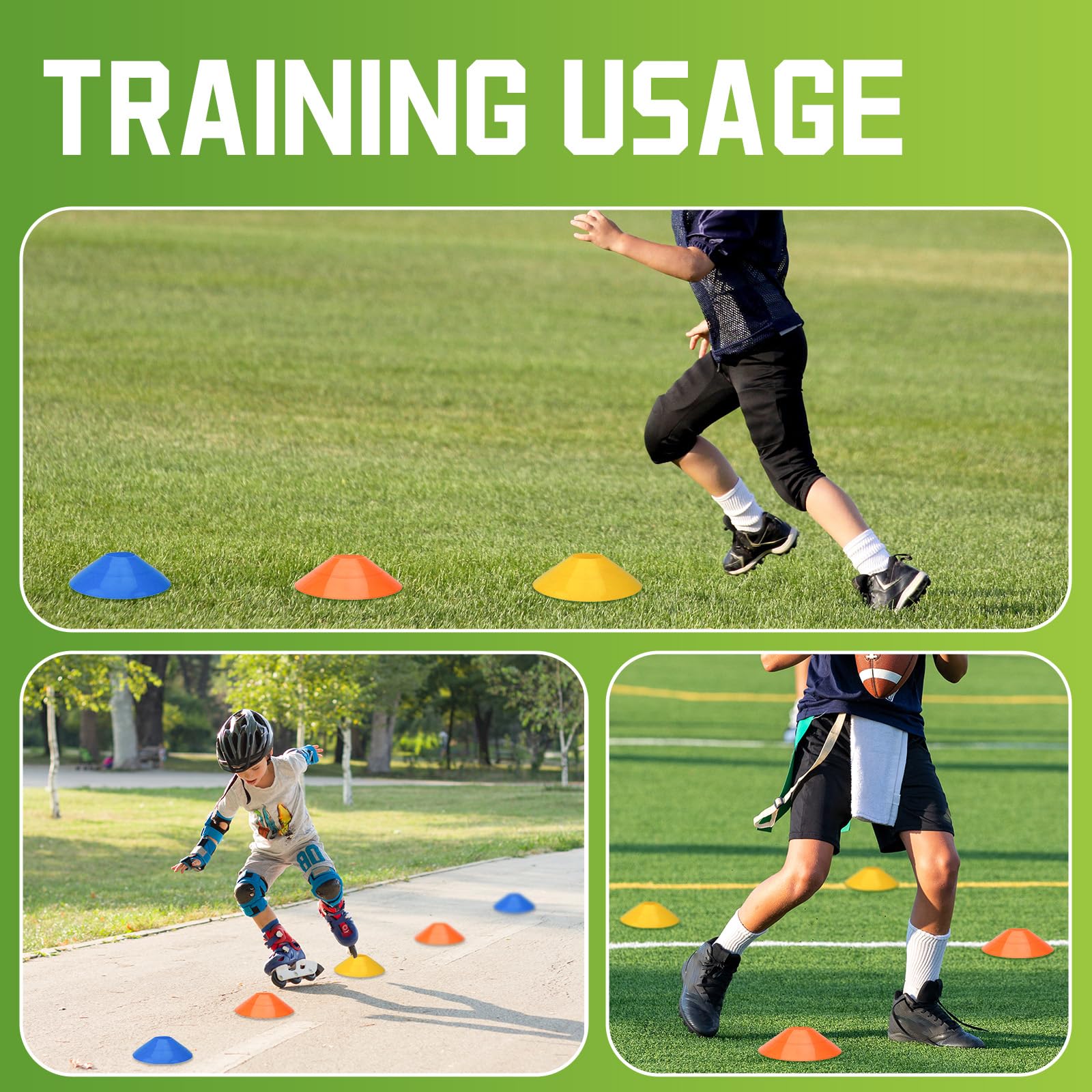 BIRDDIE Lot de 60/120 cônes d'entraînement de football, de sport, de football, de marquage d'agilité, avec sac de transport et support pour exercices, basket-ball, entraînement, équipement
