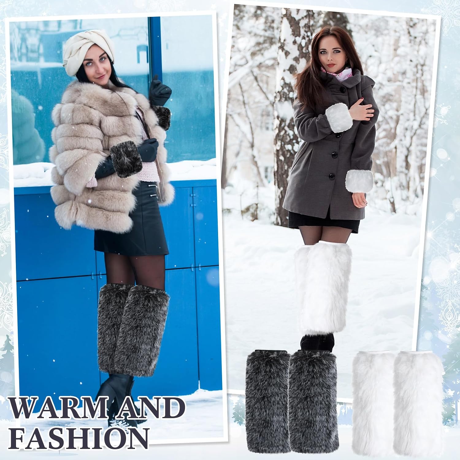 Liitrsh 4 Pairs Furry Leg Warmers and Faux Fur Cuffs Set Long Warm Boot Cuff Winter Wrist Cuff for Women Party