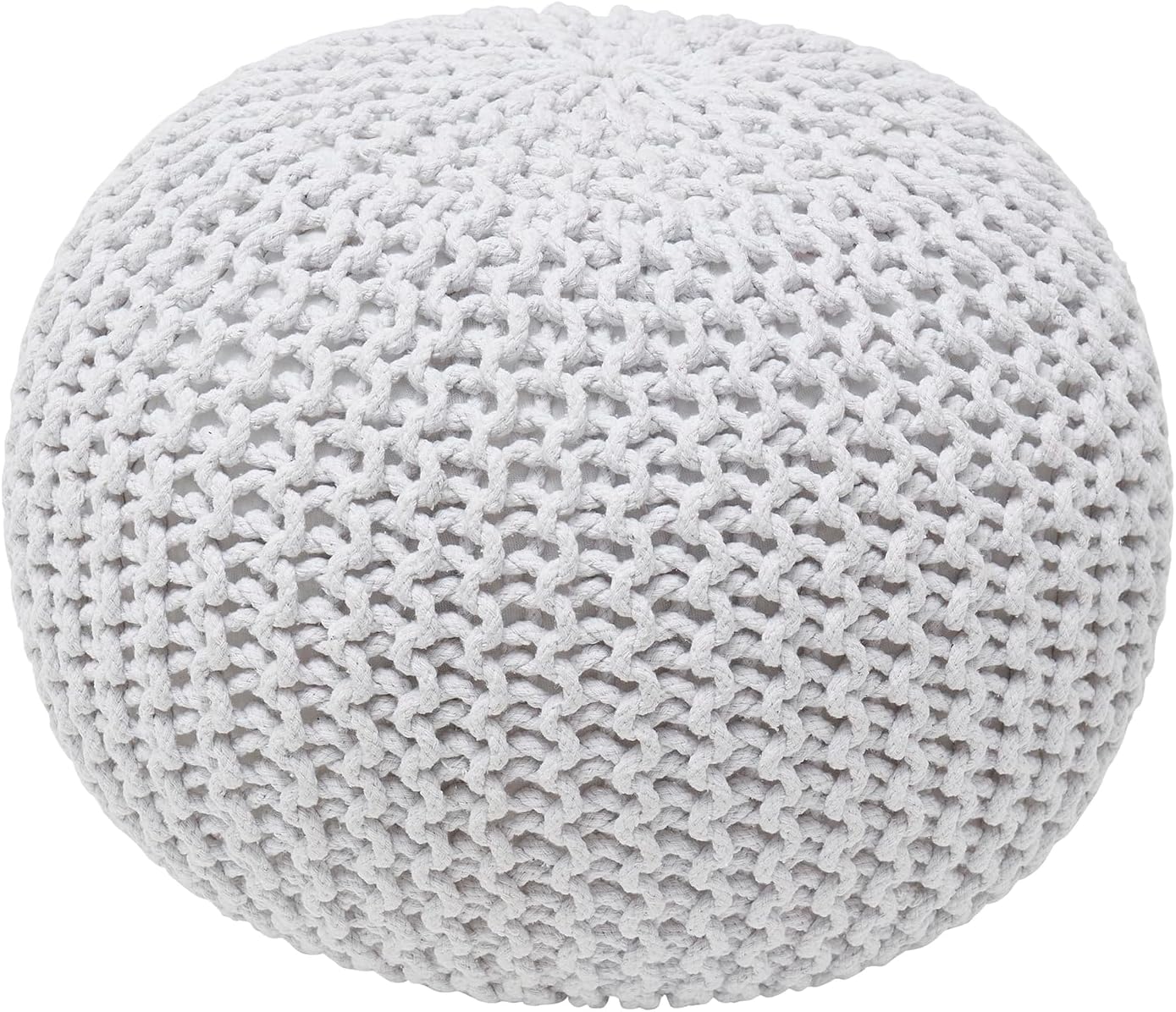 Ornavo Home Pouf Ottoman Foot Rest - 100% Cotton Pouffe - Hand Knitted Cable Braid Cord - Boho Round Stuffed Ottoman for Living Room, Bedroom - White