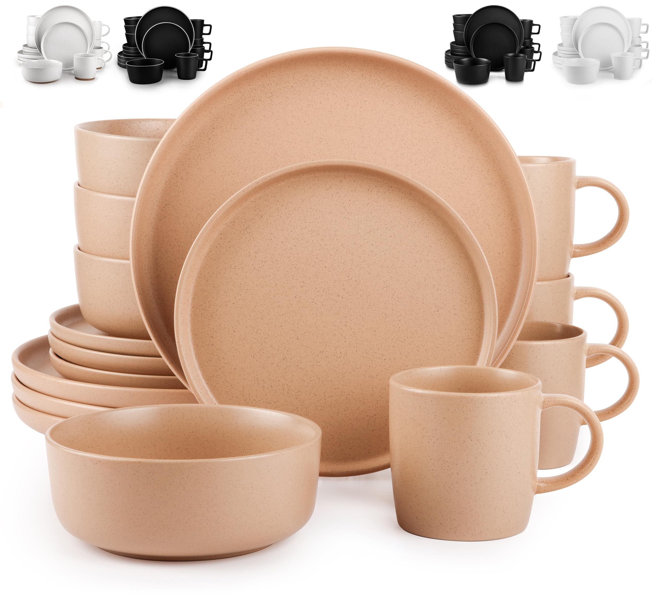 Zulay Kitchen Terra Stoneware Dinnerware Set, Artisanal Ceramic Plates and Bowls Set Crafted at 2300℉ - Service for 4, Terracotta Clay