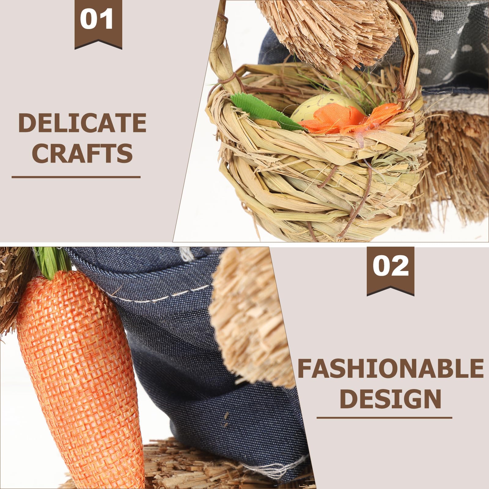 2pezzi Decorazioni Coniglio Intrecciato in Paglia e Cotone, Statuette Delicate e Leggere per Desktop e Giardino, Ornamenti Pasquali per Casa e Festa