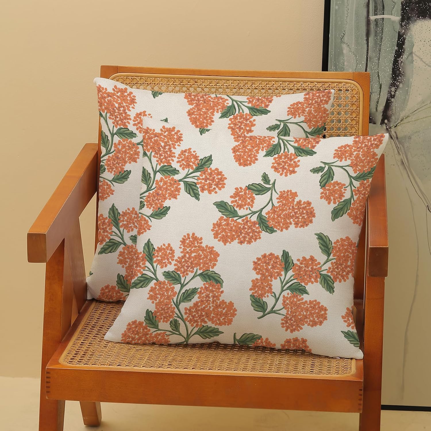 Burnt Orange Floral Pillow Covers 18x18 Inch Set of 2 Fall Outdoor Burnt Orange Hydrangea Floral Throw Pillows Decorative Fall Vintage Flower Pillowcase Linen Cushion Cases for Bed Sofa Couch image 2