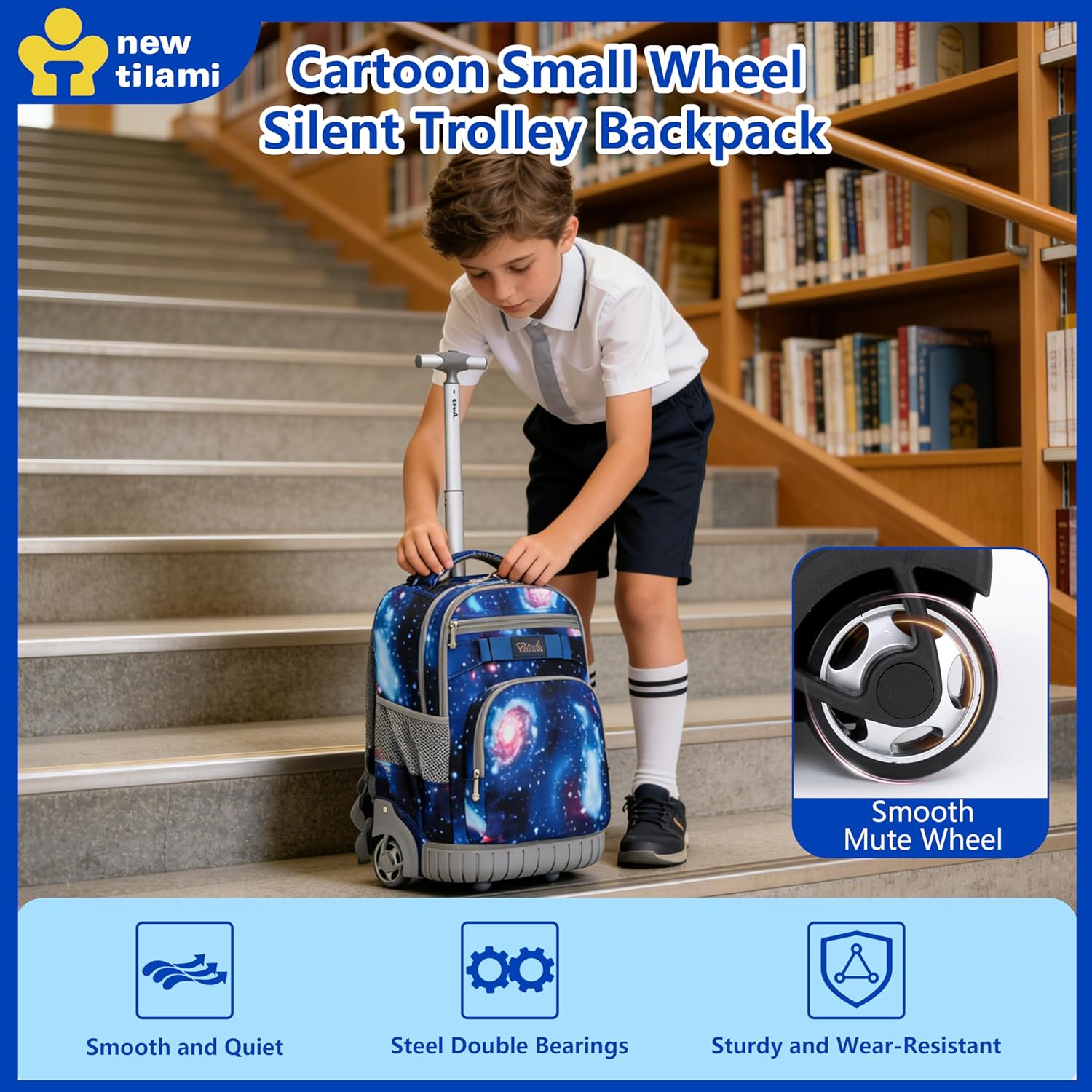 NEW TILAMI Rolling Backpack for Kids 18 Inch Wheeled Laptop Backpack Kids School Travel - Image 5