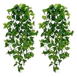 BLEUM CADE Fake Hanging Plants, 2pcs Artificial Hanging Plant, Faux Pothos Vines Hanging Plant Greenery for Wall Home Living Room Indoor Outdoor Decor (No Baskets)