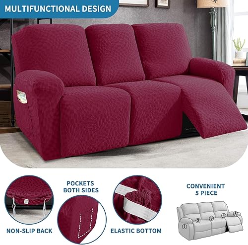 Miniatura 2 de ZNSAYOTX Funda reclinable para sofá, color rojo vino