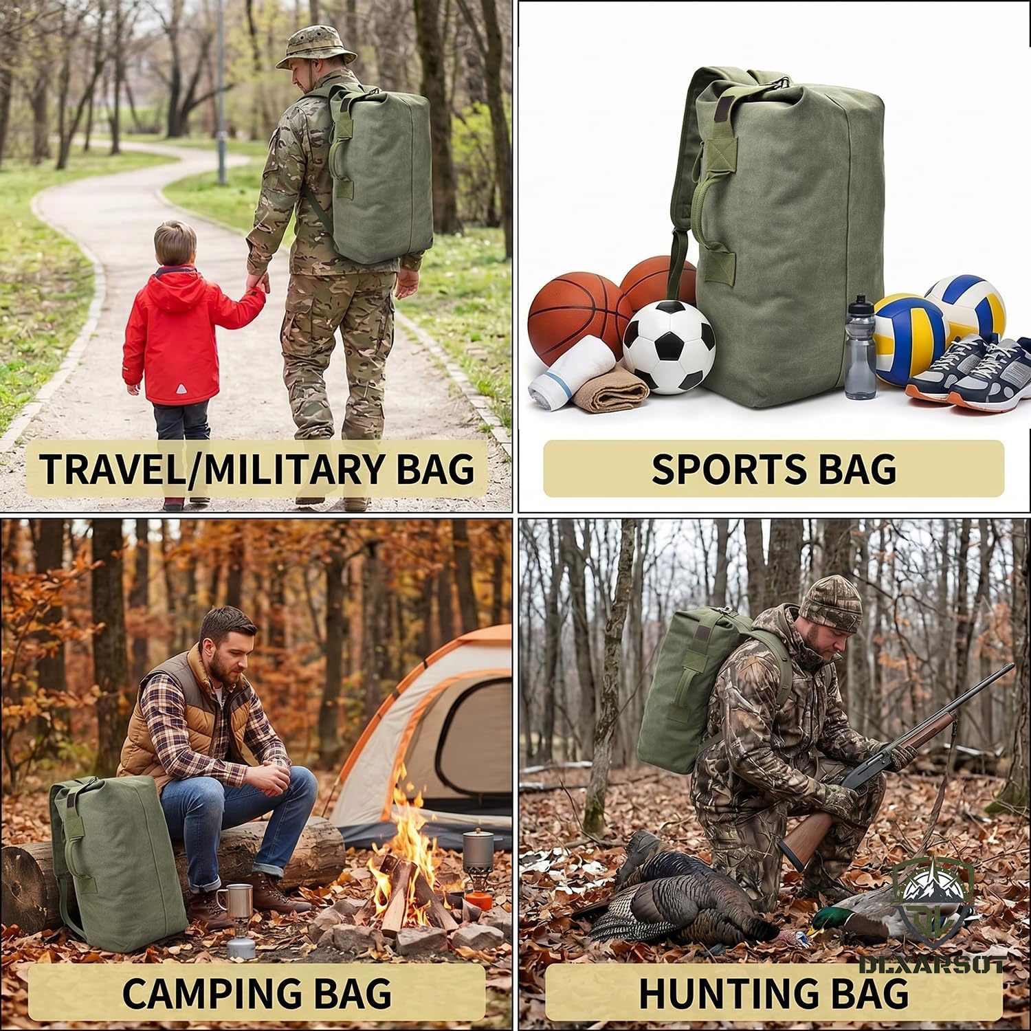Military Tactical Backpack Large Capacity Travel Climbing Bag Duffel Bag Top Load Double Strap Canvas Backpack