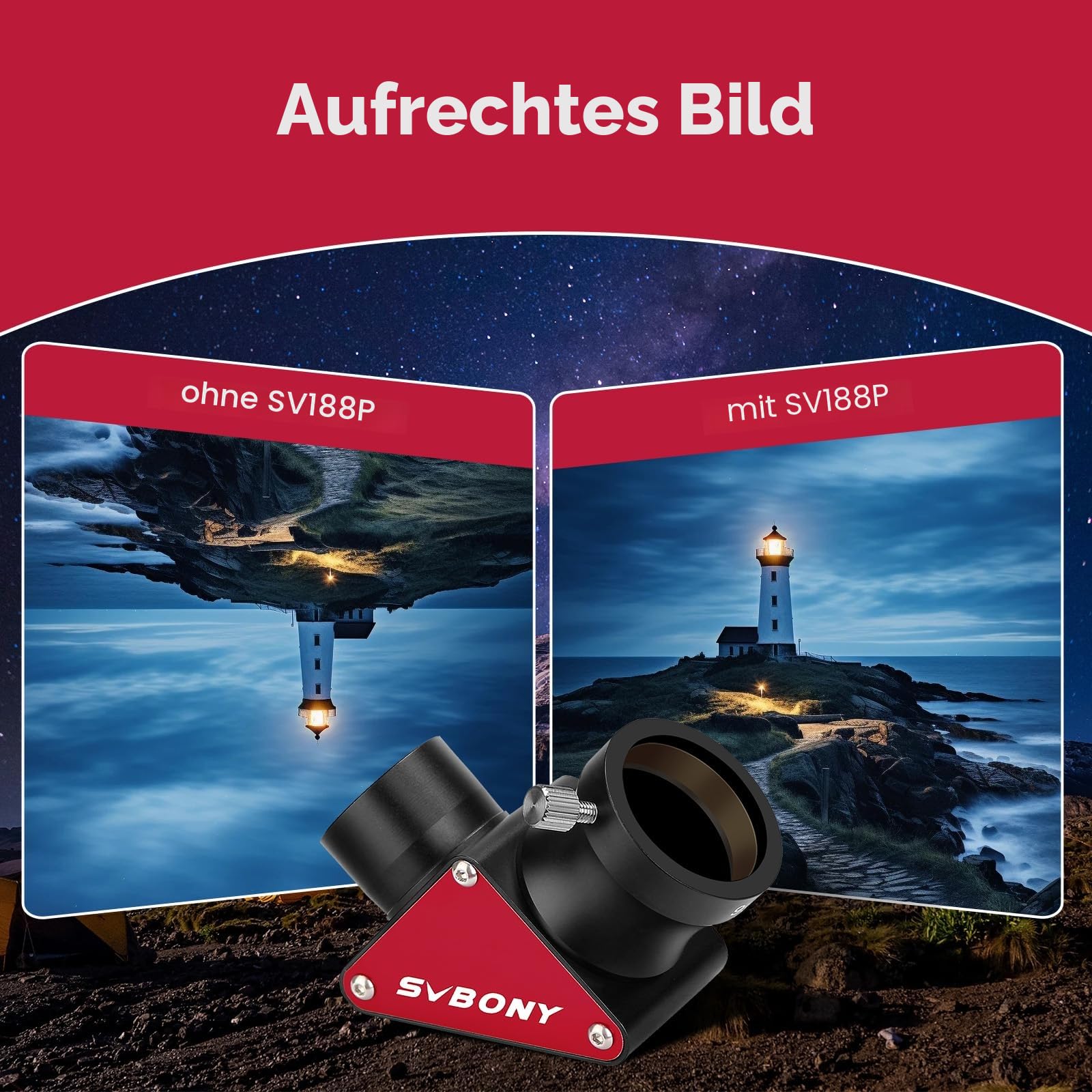Svbony SV188P Zenitspiegel, 1,25 Zoll 90 Grad Dielektrikum Diagonaladapter, 99% Reflexionsvermögen Aufrechtes Bild, Metall Diagonalspiegel Teleskop Zubehör für Stargazer Observation Sky