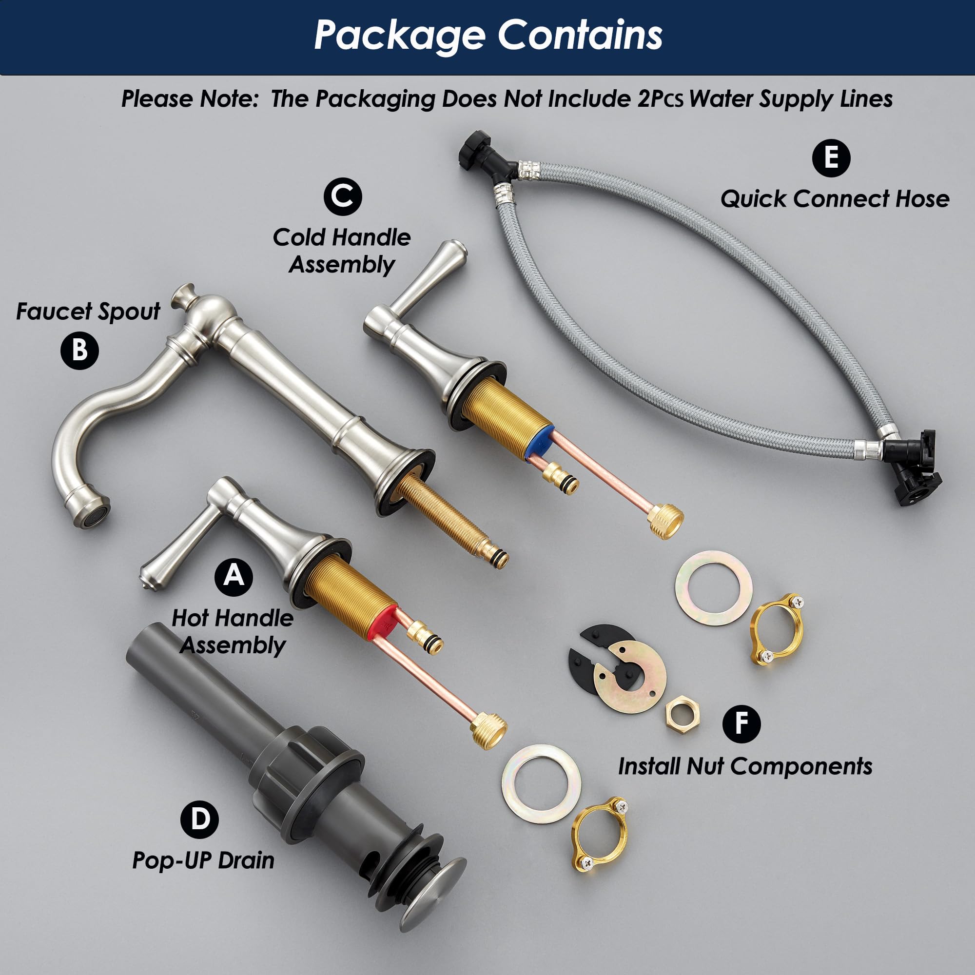Ryuwanku Robinet De Salle De Bain Rétractable En Nickel Brossé Avec Drain Pop-up, Robinet De Salle De Bain Large De 20,3 Cm à 3 Trous Avec Pulvérisateur Extractible, 2 Modes, Robinet De