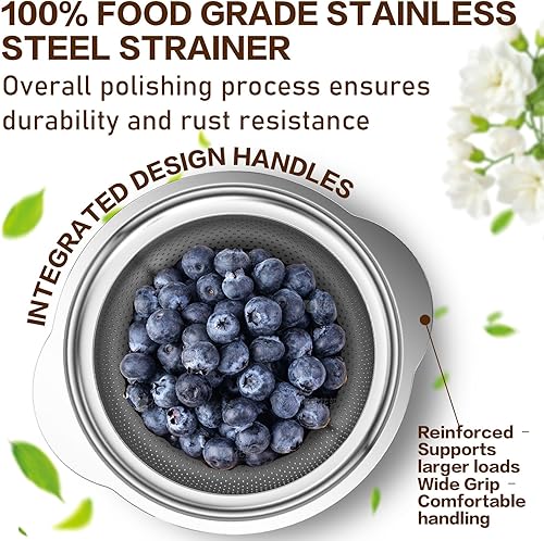 Miniatura 4 de Colador de acero inoxidable para cocina, colador de acero inoxidable de 5 cuartos de galón, colador de pasta para espagueti, frutas, verduras,