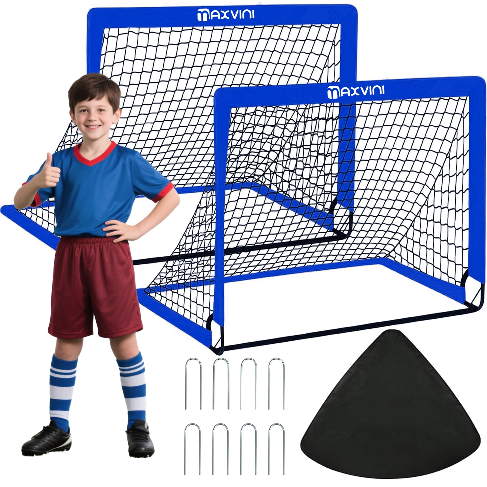 MAXVINI Set x 2 Football Goals for Children 90 x 74 x 74 cm Pop Up Football Goals for Garden Training Football Goals Foldable Children and Adults Goals Includes Carry Bag