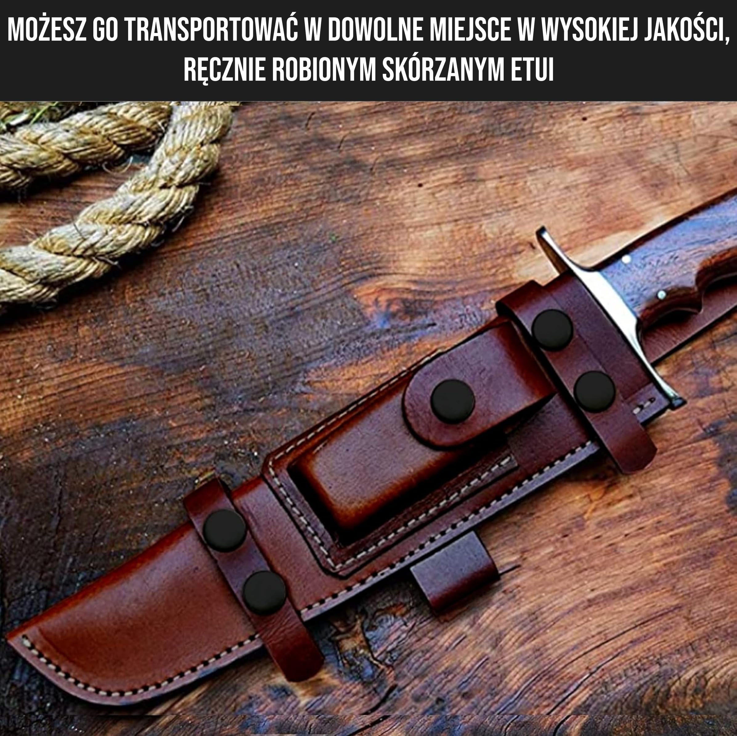 BIGCAT ROAR 14″ Ręcznie wykonany nóż myśliwski z damasceńskiej stali z skórzanym etui - Idealny do siekania, kempingów - Nóż ze stałym ostrzem do bushcraftu z rękojeścią z orzecha - Patriot