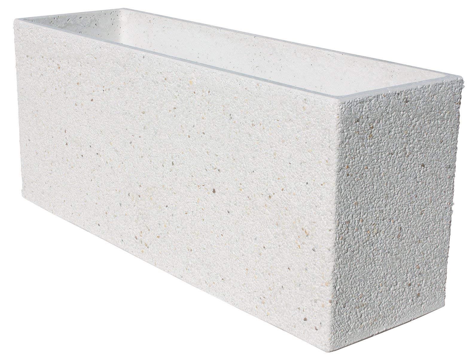 AnaParra Jardinera Acabado Piedra Lavada de hormigón para Exterior Santolina 90X27X38cm. 44 kg Color Blanco