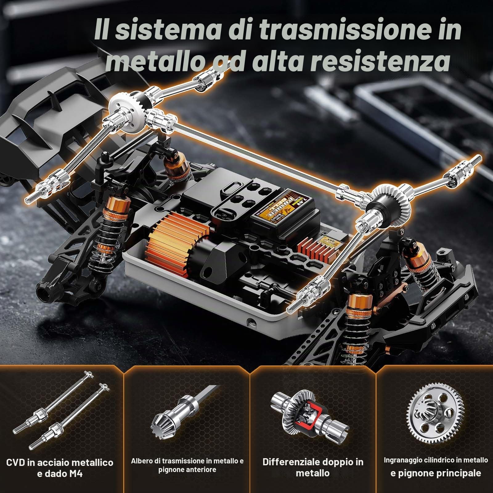 Macchina Telecomandata Adulti 1:14 Brushless Auto RC/RC Car 4WD 52 km/h, Ammortizzatori Idraulici, Trasmissione in Metallo, 2 Batterie 1500mAh, 2 Set di Gomme, LED, Upgrade 3S fino a 70 km/h