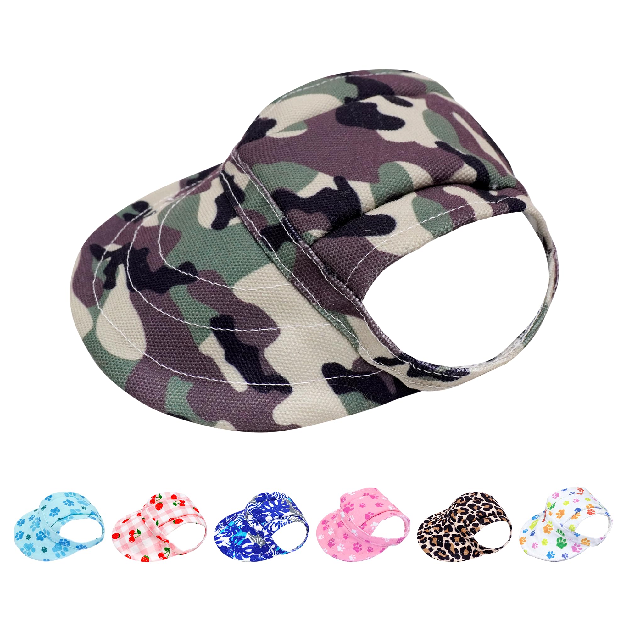 PET SHOW Camouflage Dog Baseball Cap Dog Visors for Small Doggy Cats Summer Waterproof Pet Sun Hats with Ear Holes Adjustable Drawstring Boy Girl Puppy Hat -Green/XXS — image 1