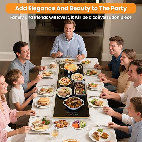 Miniatura 4 de Bandejas de calentamiento eléctricas XXL de 40 x 14 pulgadas para fiestas de buffets, bandeja de calentamiento eléctrica con pantalla táctil,