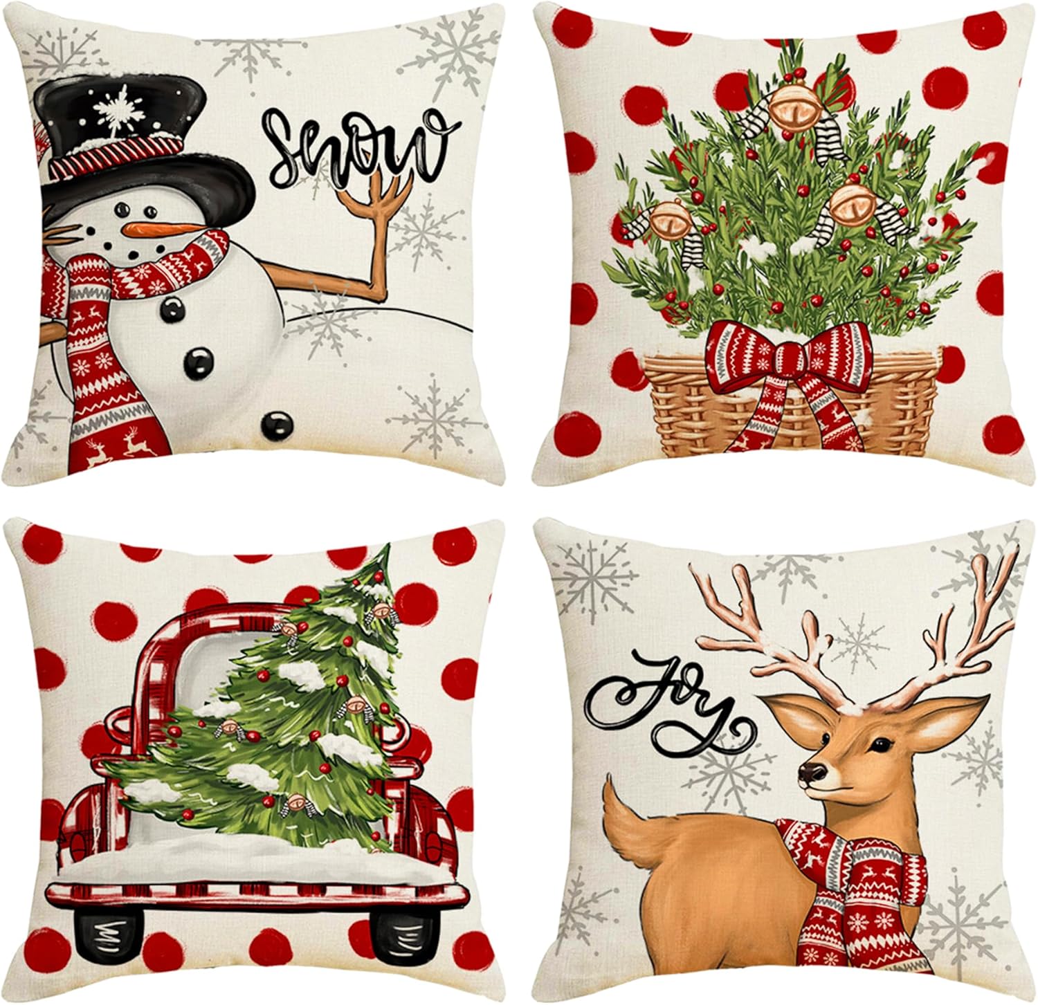VEEKAY Christmas Cushion Cover, Set of 4 Christmas Decorative Cushion