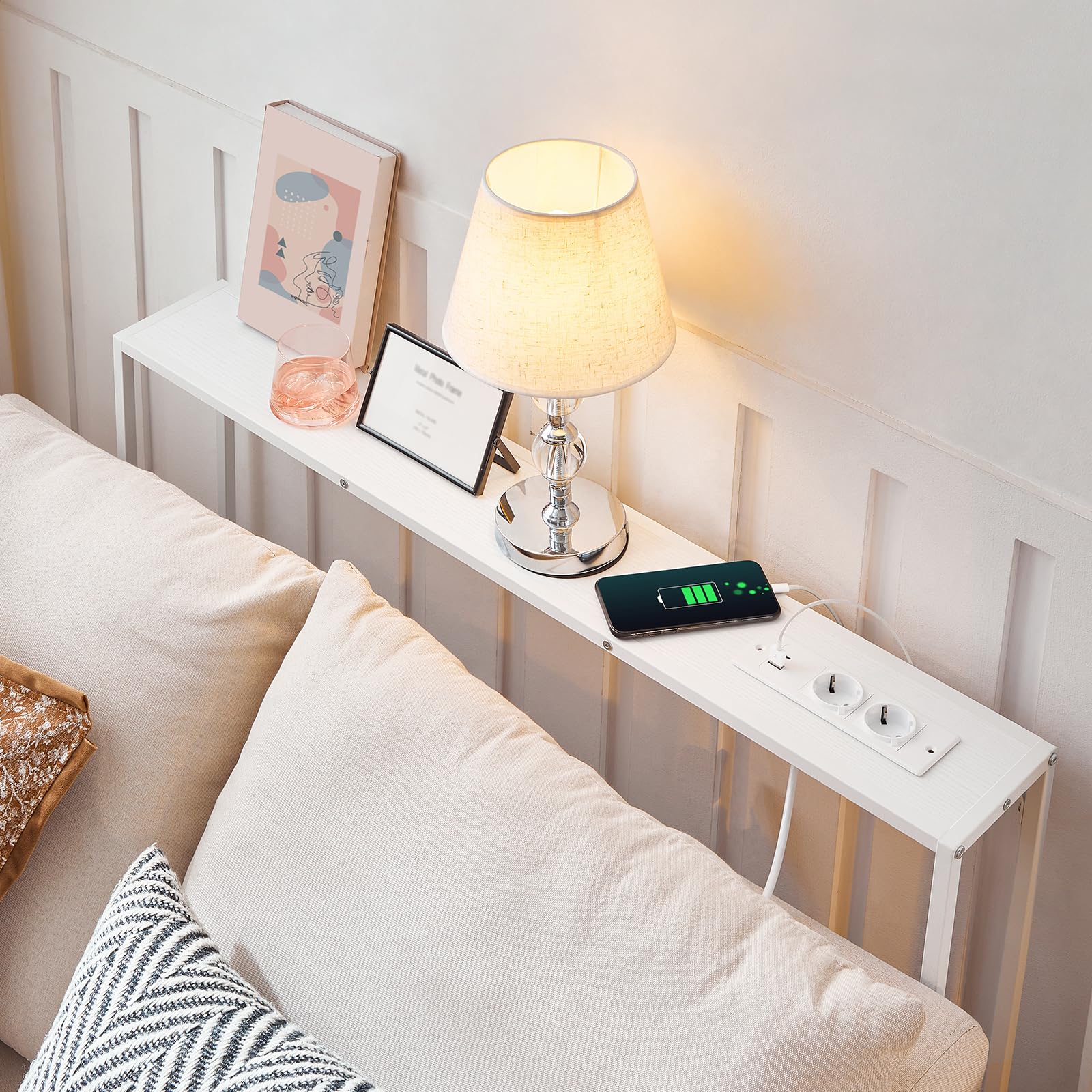 MAHANCRIS Tavolo Consolle da 100 cm, Consolle d'Ingresso con Prese e Porte USB, Tavolino Stretto per Divano, Corridoio, per Soggiorno, Camera da Letto, Corridoio, Bianco ACTWT968UE01