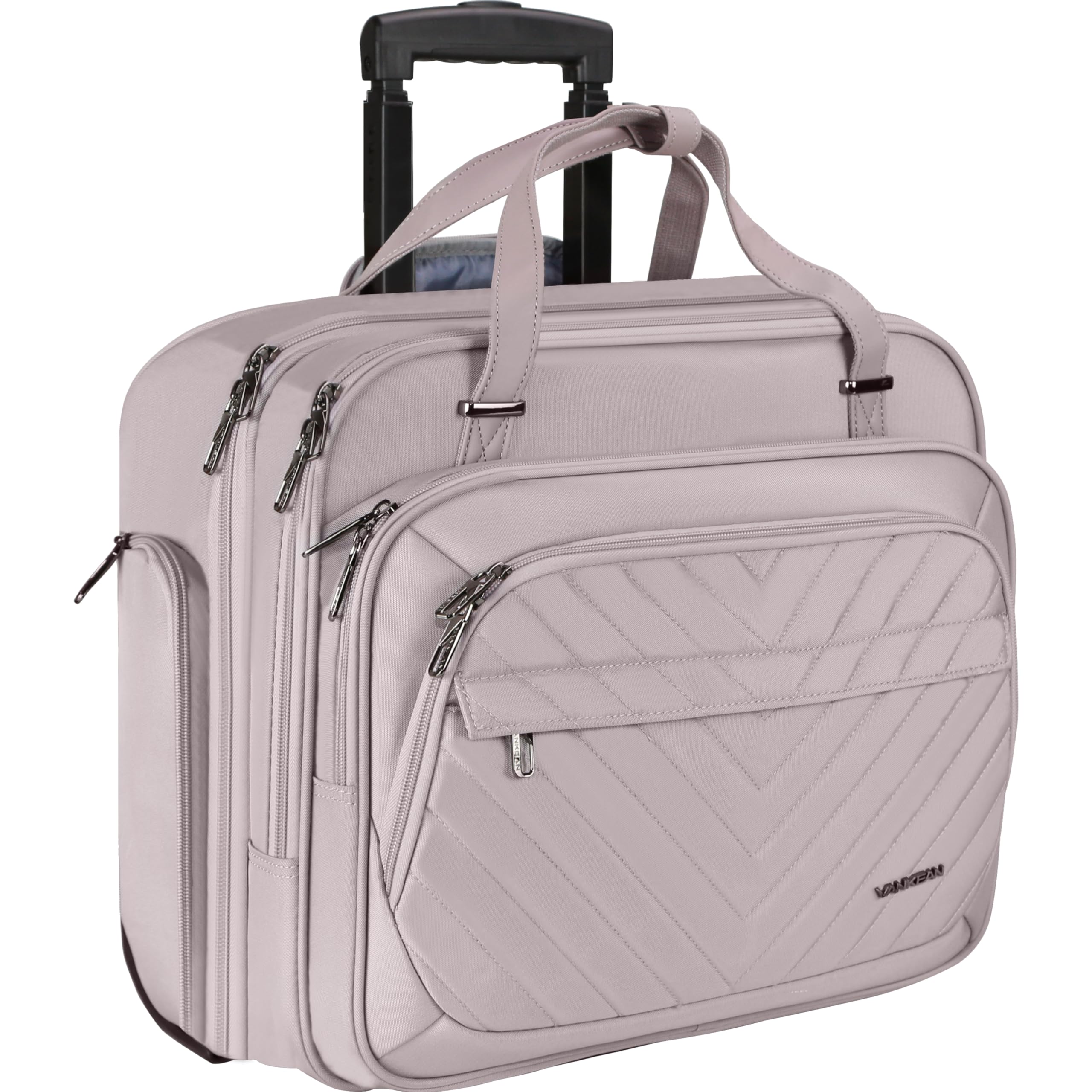 Laptop Bag Women with Wheels, 15.6 Inch Rolling Briefcase for Women, Water Repellent Overnight Rolling Computer Bag with RFID Pockets for Travel Business Work School, Light Dusty Pink